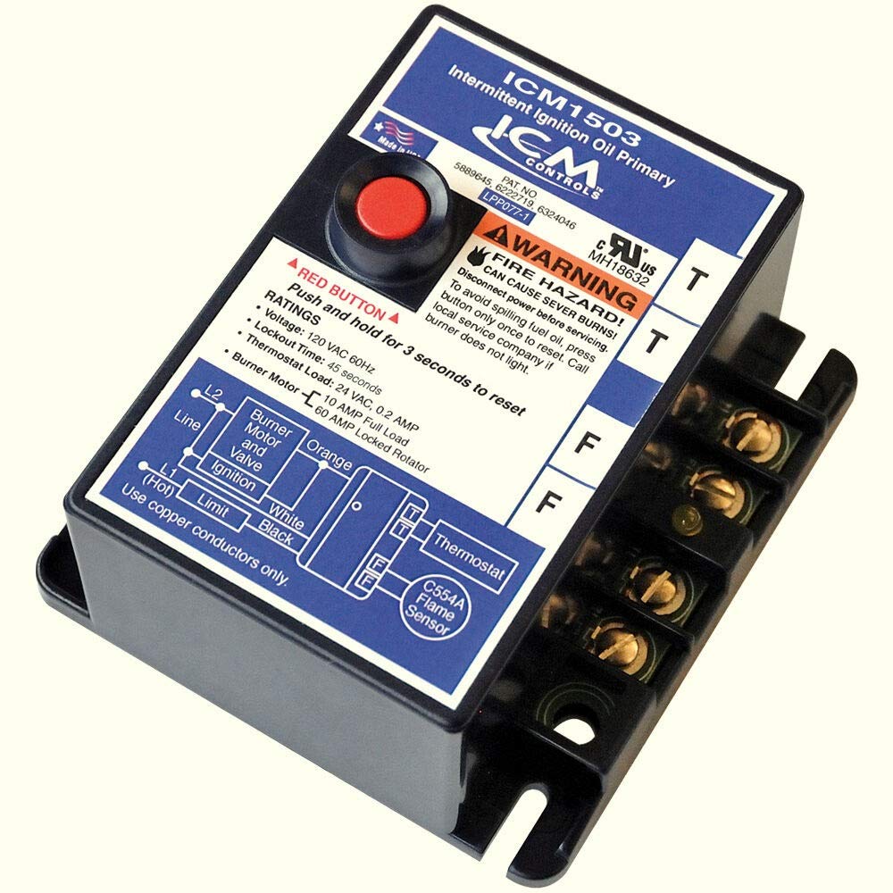 ICM1503 Intermittent Ignition Oil Primary Control - 2 Pack for Oil Furnace & Boiler Systems - Reliable Heating Safety Device for Home & Commercial Use