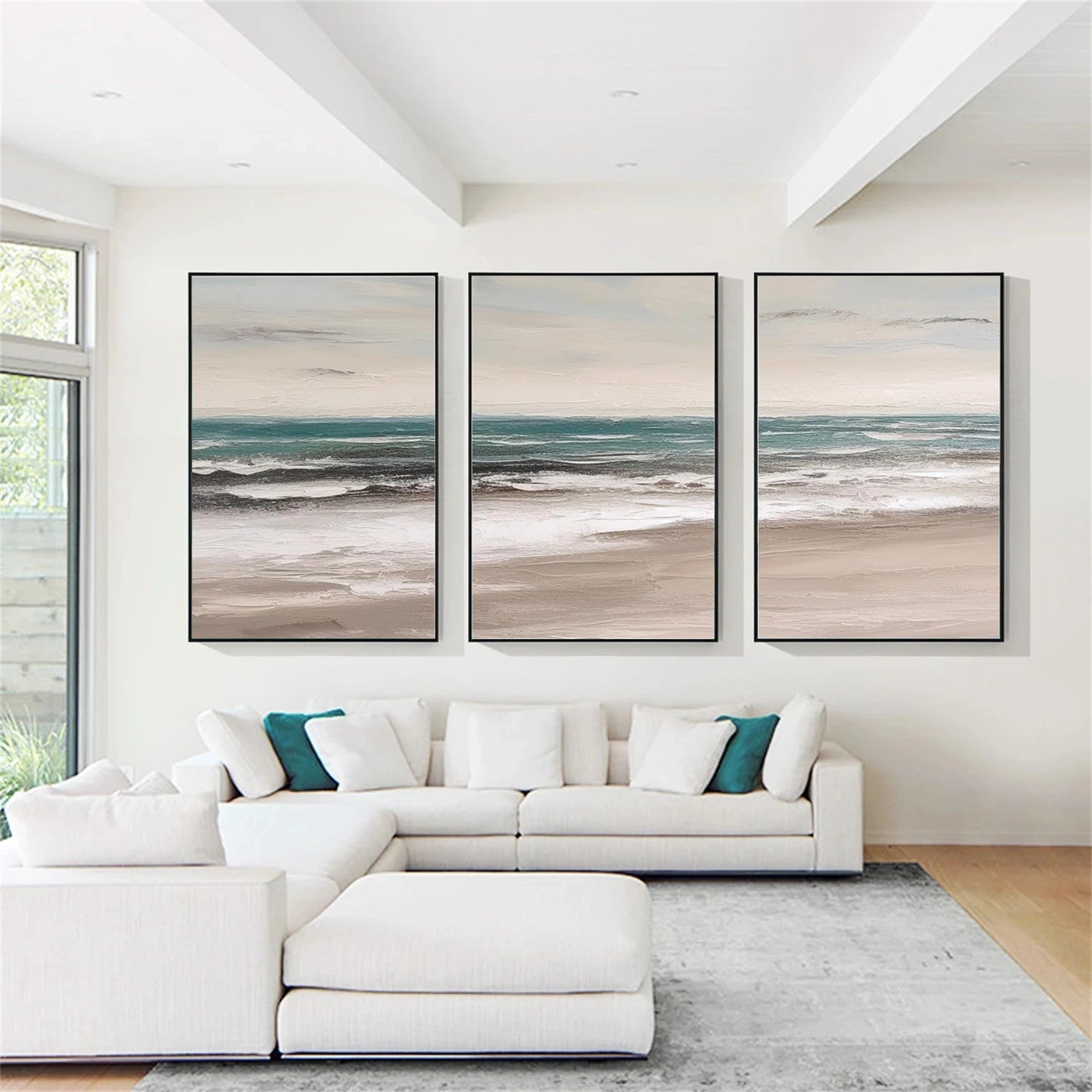 Ocean and Sky Wall Art Set of 3 - Coastal Beach Decor Paintings for Living Room, Bedroom & Office - Modern Seascape Canvas Prints (OS 257)