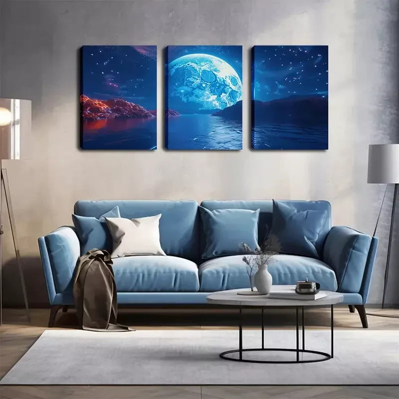 3-Piece Large Moon on the Sea Wall Art Set - Framed Canvas 40x60cm - High Quality Print - 100% Australian Made - Ready to Hang - Perfect for Living Room, Bedroom & Office Decor