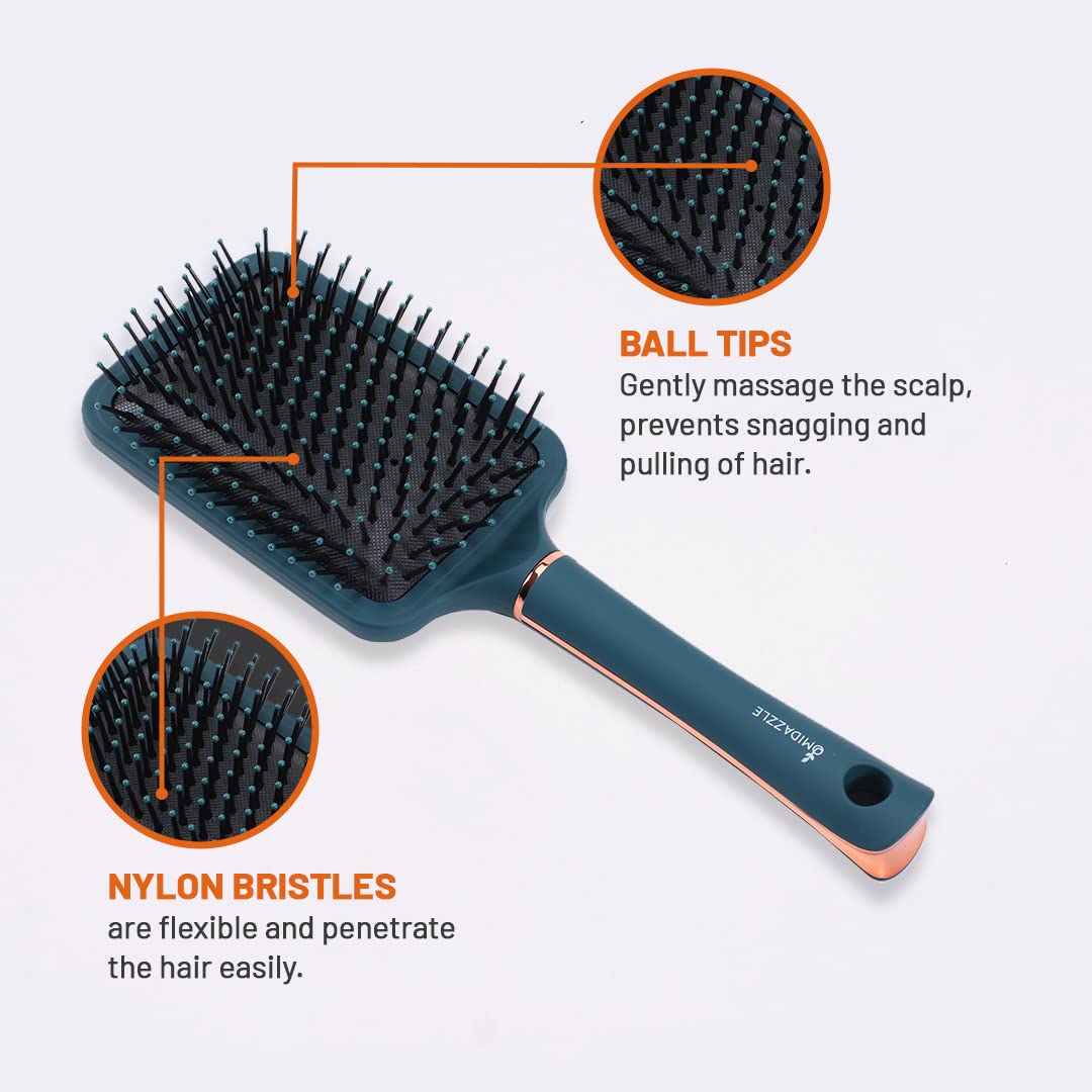 Premium Midazzle Cushioned Paddle Hair Brush for Men & Women - Detangling & Styling - Soft Bristles for Smooth Hair - Pack of 2 (HB3-17) - Perfect for Home, Travel & Salon Use