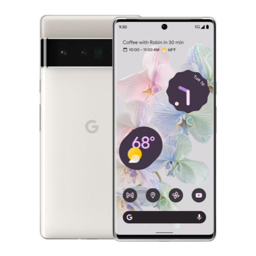 Google Pixel 6 Pro Unlocked Smartphone - 128GB Storage, Cloudy White Color | Perfect for Photography, Streaming & Business Use