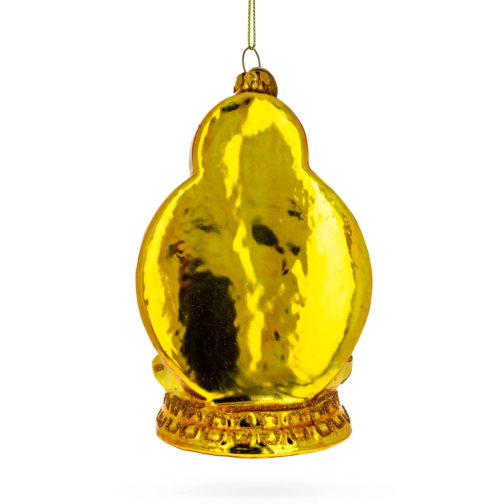 Handmade Blown Glass Golden Buddha Christmas Ornament - Elegant Holiday Decor for Tree, Home, and Festive Gifting