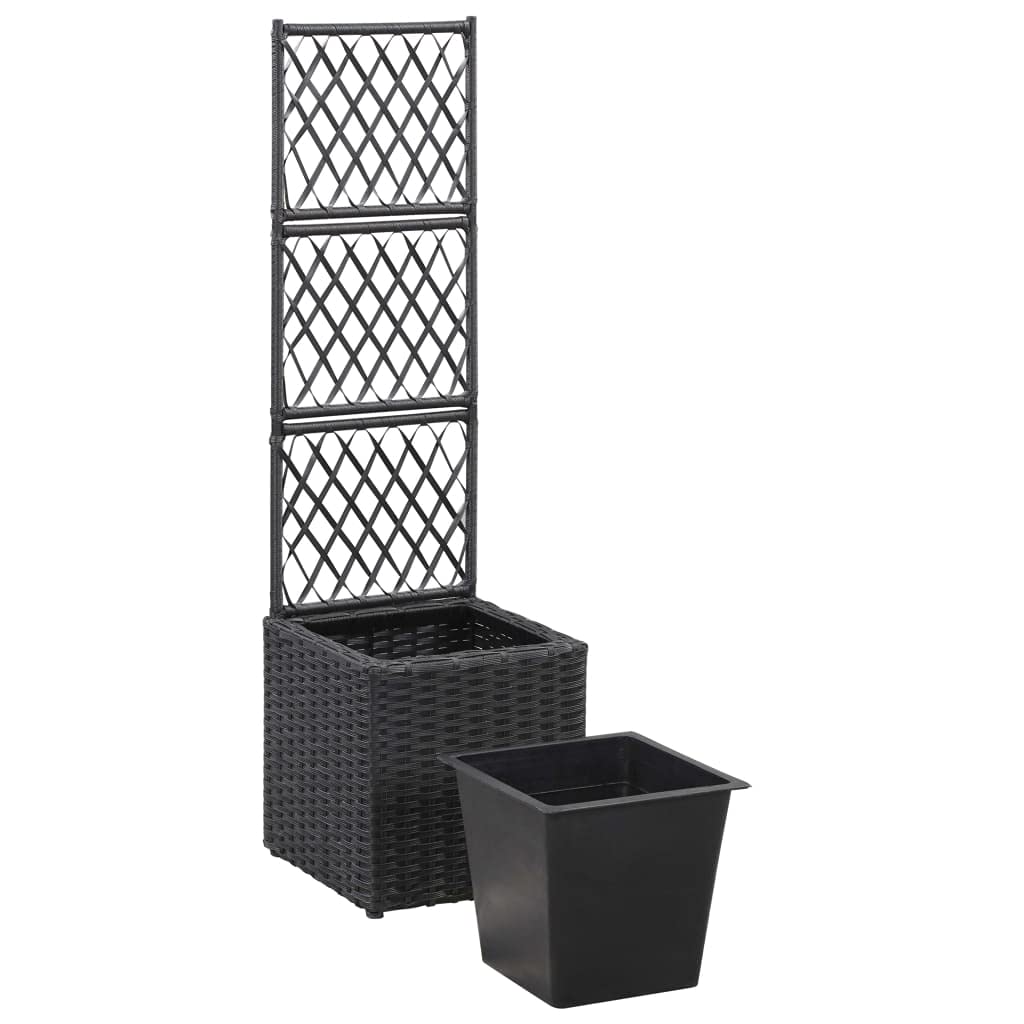 Poly Rattan Flower Pot with Trellis - 11.8x11.8x42.1 Inch Climbing Plant Planter for Indoor/Outdoor Gardens - Black Vertical Garden Planter for Vines, Roses & Climbing Plants