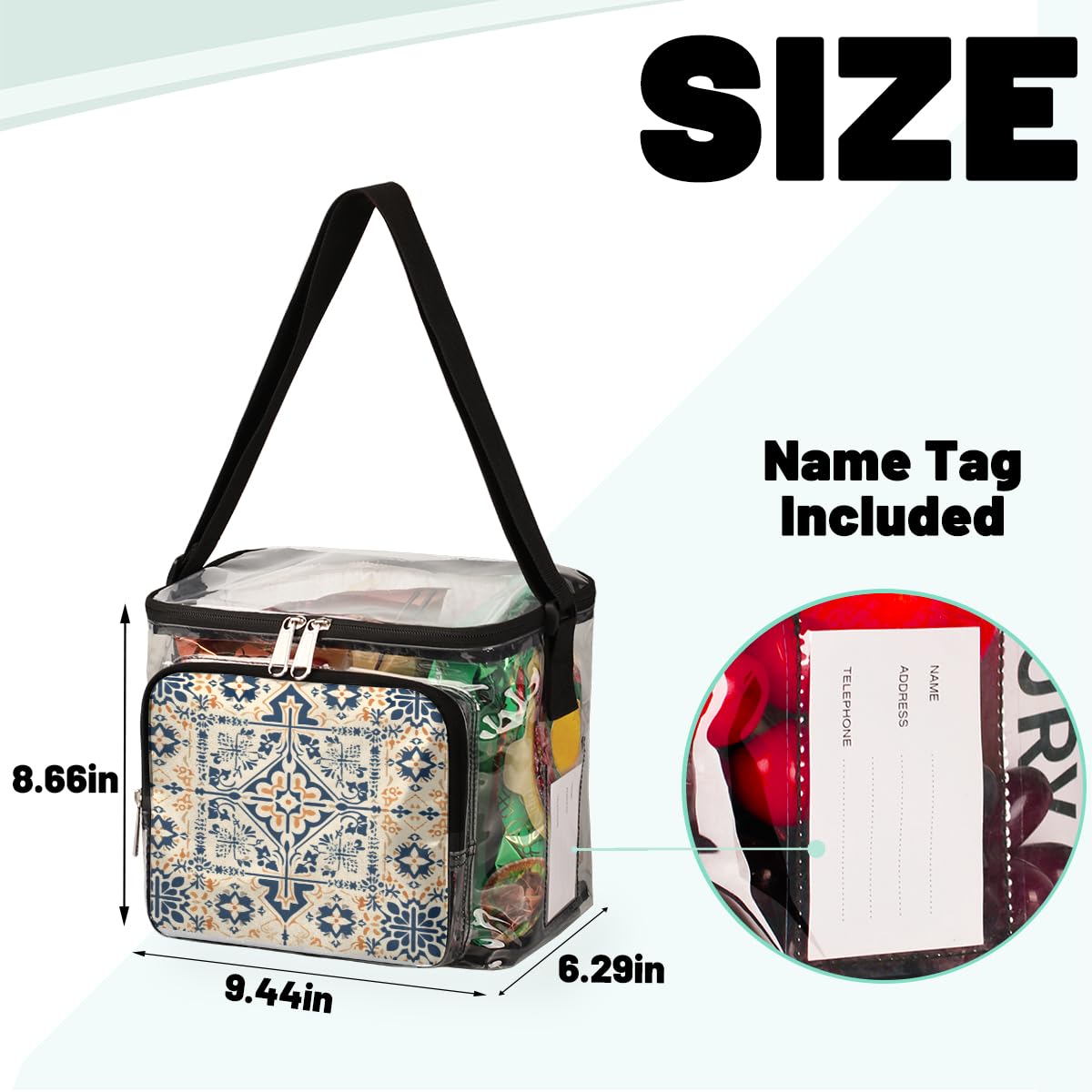 GzLeyigou Transparent Tote Bag with Abstract Floral Design - Ethnic Pattern Crossbody Shoulder Bag for Women | Perfect for Lunch, Travel, Picnic, Concerts & Sports Events | Stadium Approved Clear Purse for Outdoor Activities