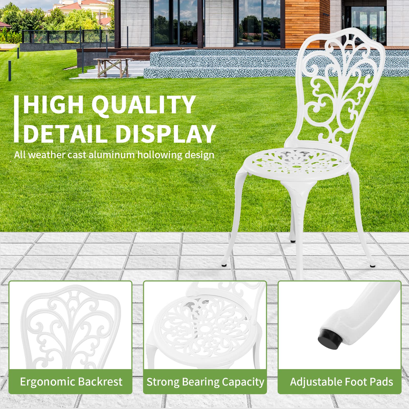 3-Piece Outdoor Patio Set - All-Weather Cast Aluminum Bistro Table & 2 Chairs with 1.97