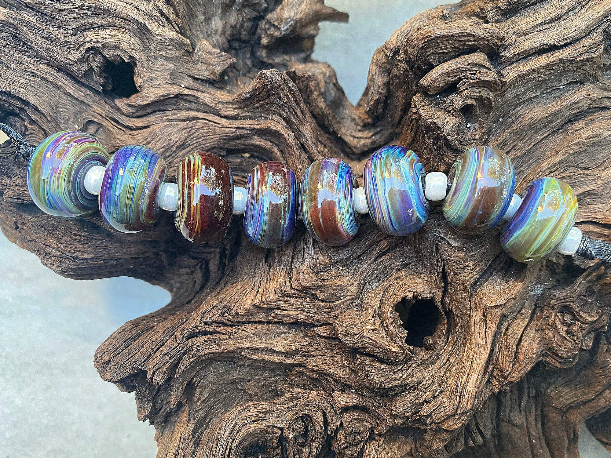 8-Piece Dark Multicolor Lampwork Glass Beads Set for Jewelry Making - DIY Bracelets, Necklaces & Craft Projects (SRA)