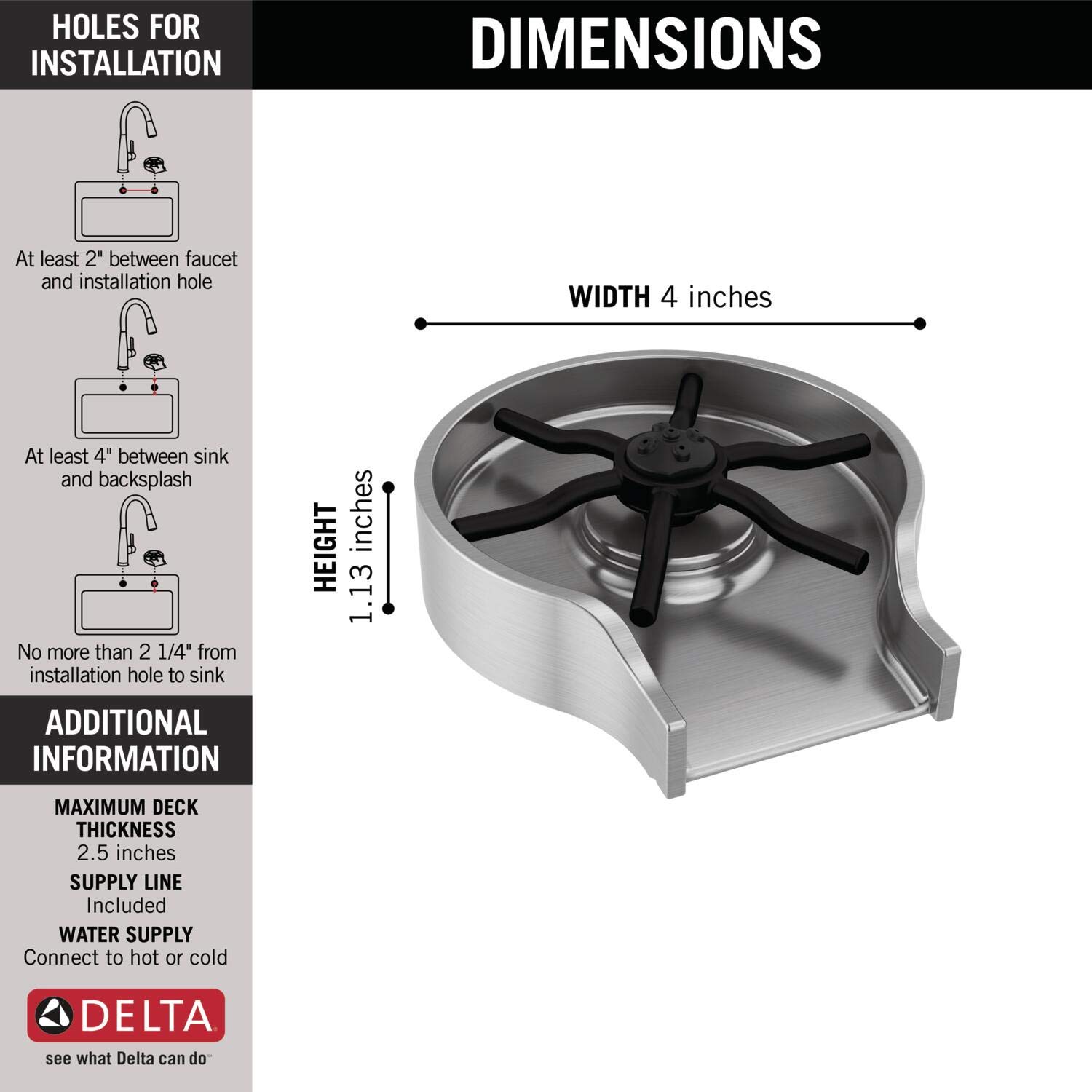Delta Faucet GR250-AR Arctic Stainless Steel Kitchen Sink Glass Rinser - Bar & Kitchen Sink Accessory for Washing Wine Glasses, Beer Mugs & Dishware | Perfect for Home Bars, Restaurants & Commercial Kitchens