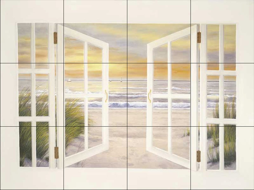 Diane Romanello Sunset Beach Ceramic Backsplash Tile Mural - Coastal Ocean Seaside Theme for Kitchen, Bathroom & Shower - Waterproof & Easy to Clean - Perfect for Beach House Decor & Coastal Style Interiors