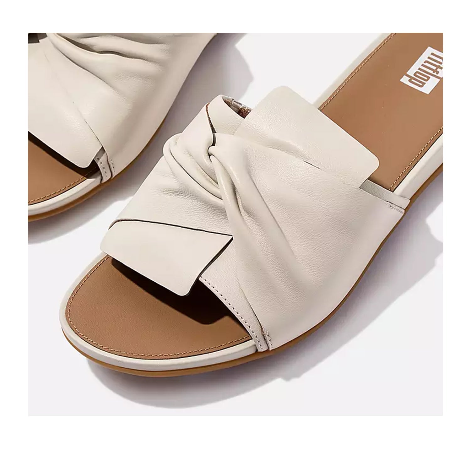 Fit Flop Women's Gracie Soft Twist Leather Slides in Beige - Comfortable Sandals for Walking, Travel & Casual Wear