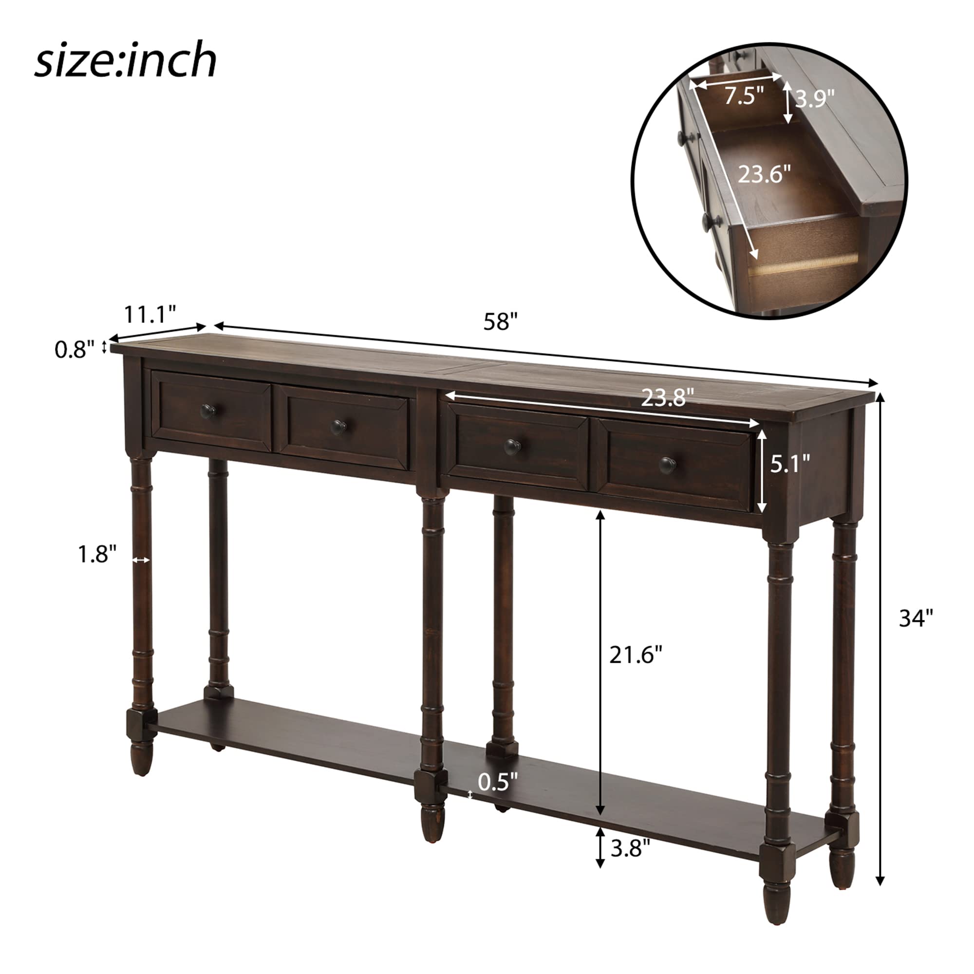 Merax Wood Sofa Table Console Table with Drawers & Long Shelf - Entryway Table for Living Room, Hallway, Dining Room - Easy Assembly Espresso Brown - Perfect for Small Spaces, Home Decor & Storage Solutions