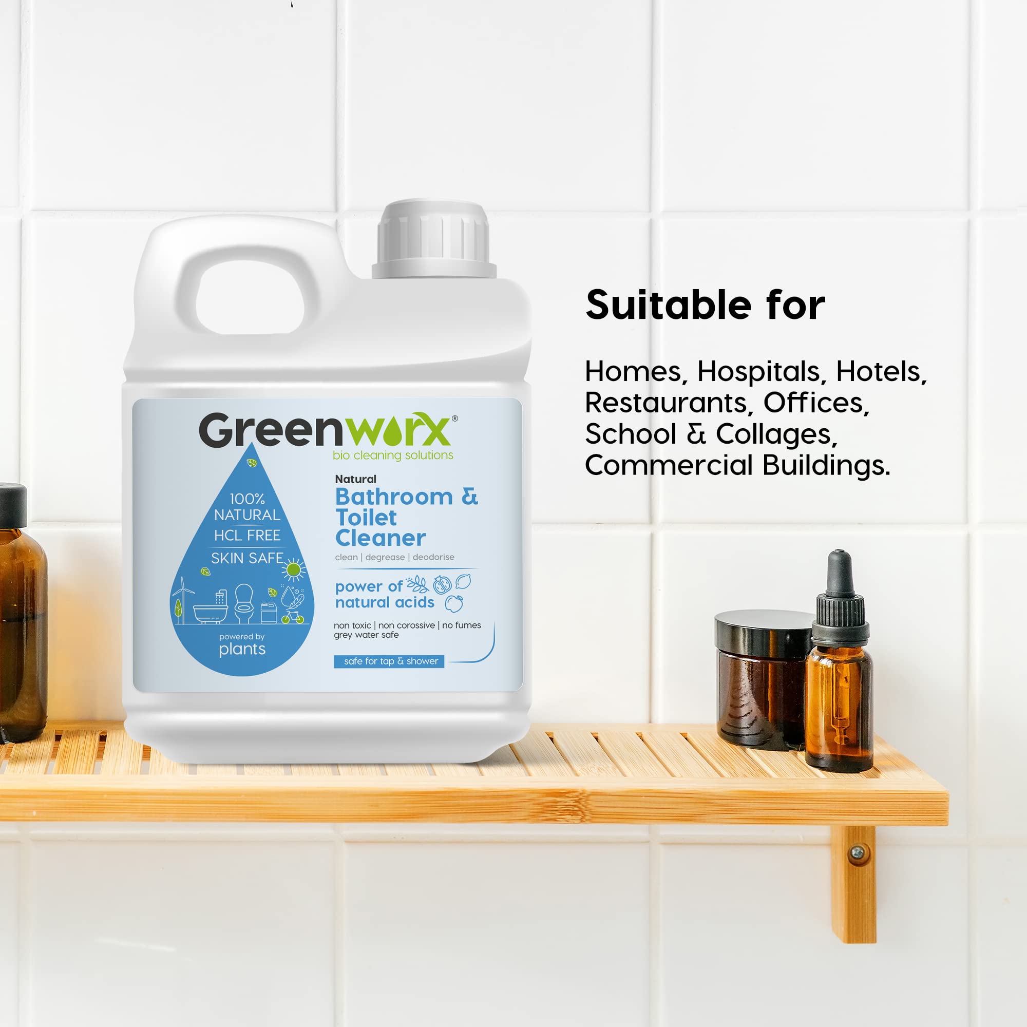 Greenworx Natural Bathroom & Toilet Cleaner Liquid - 5L Eco-Friendly Disinfectant | Plant-Based, Non-Toxic, Biodegradable Formula | Safe for Taps, Showers & Septic Tanks | Perfect for Daily Bathroom Cleaning & Stain Removal