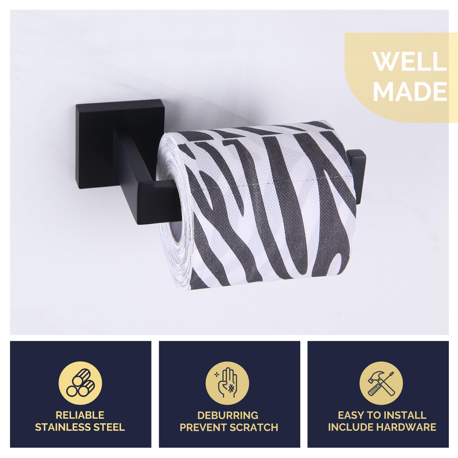 Double Towel Hook & Toilet Paper Holder Set - Matte Black Bathroom Organizer for Wall Mounting | Space Saving Solution for Bathrooms, Laundry Rooms & Kitchens