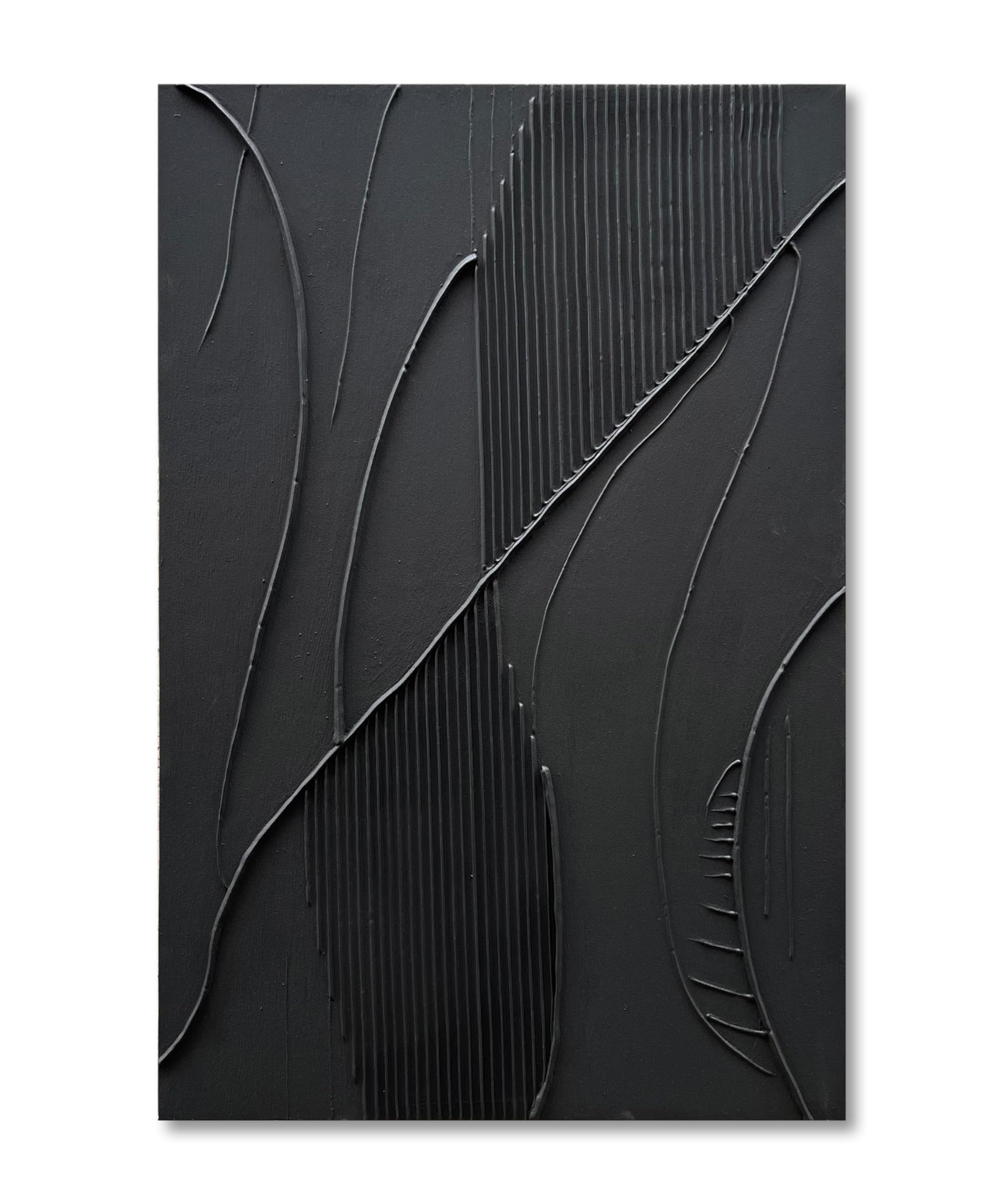 Hand-Painted Modern Minimalist Abstract Oil Painting - Black Texture Wall Art - 45x30 Inches - Large Contemporary Home Decor for Living Room, Bedroom & Office
