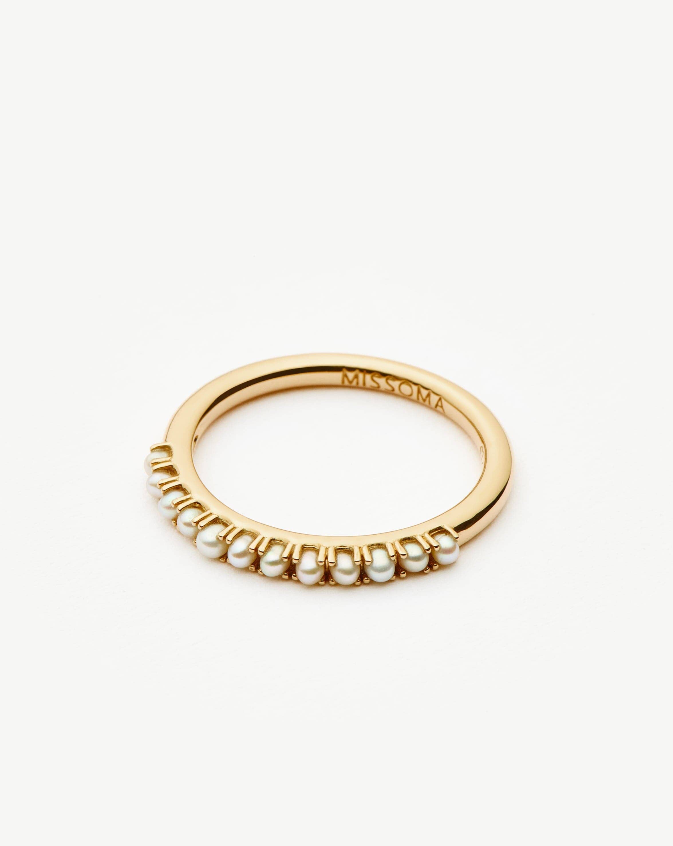14K Solid Gold Half Eternity Pearl Ring - Elegant Stackable Pearl Jewelry for Women | Perfect for Weddings, Anniversaries & Everyday Wear
