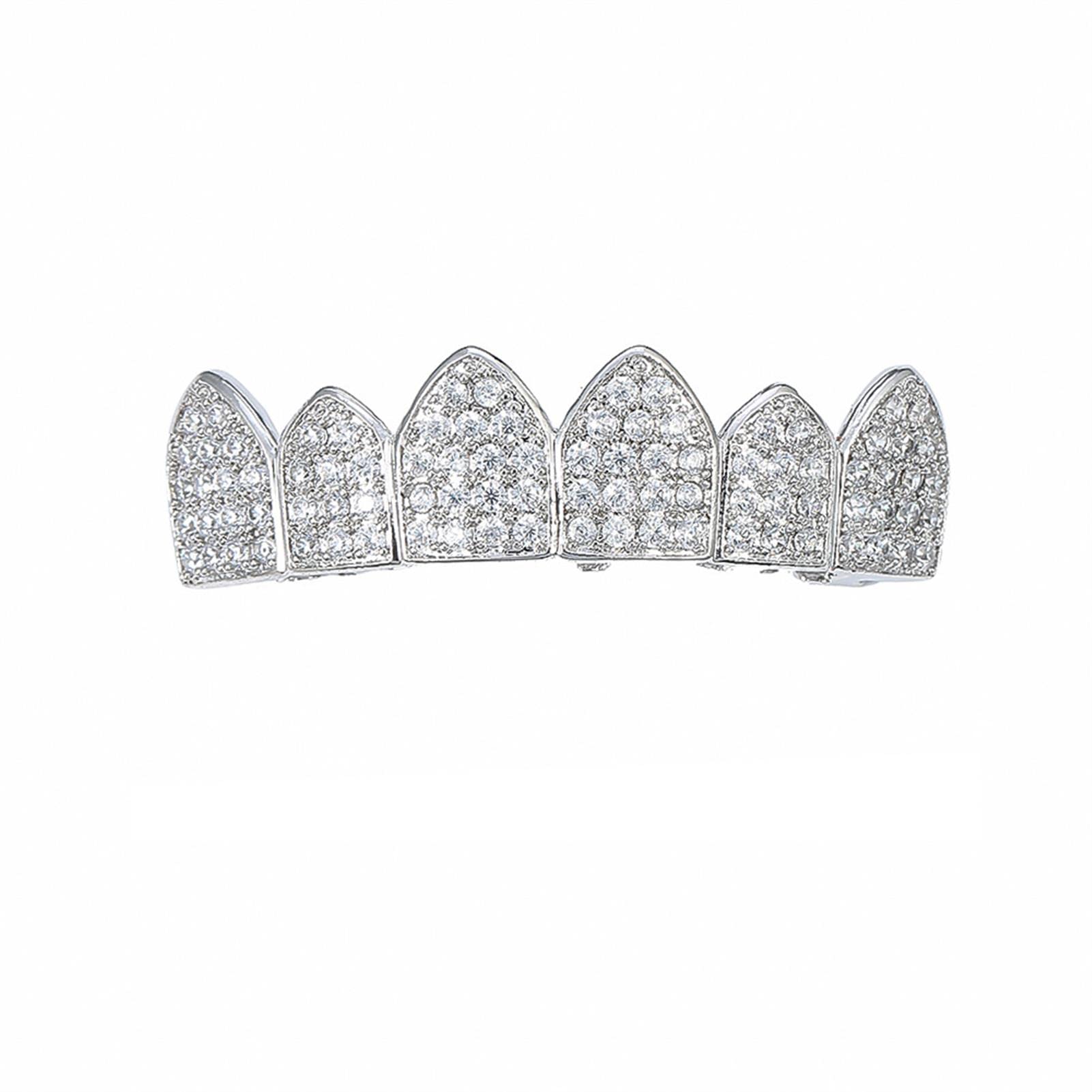 Iced Out Hip Hop Teeth Grillz Set - Top & Bottom Gold/Silver Vampire Grills for Men & Women - Perfect for Concerts, Parties & Rap Performances