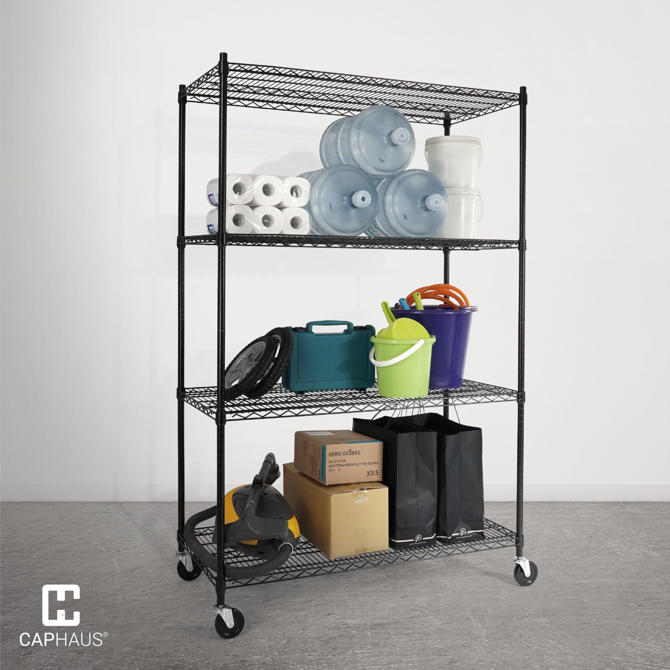 CAPHAUS 4-Tier Heavy Duty Adjustable Wire Shelving with Wheels & Leveling Feet - 48
