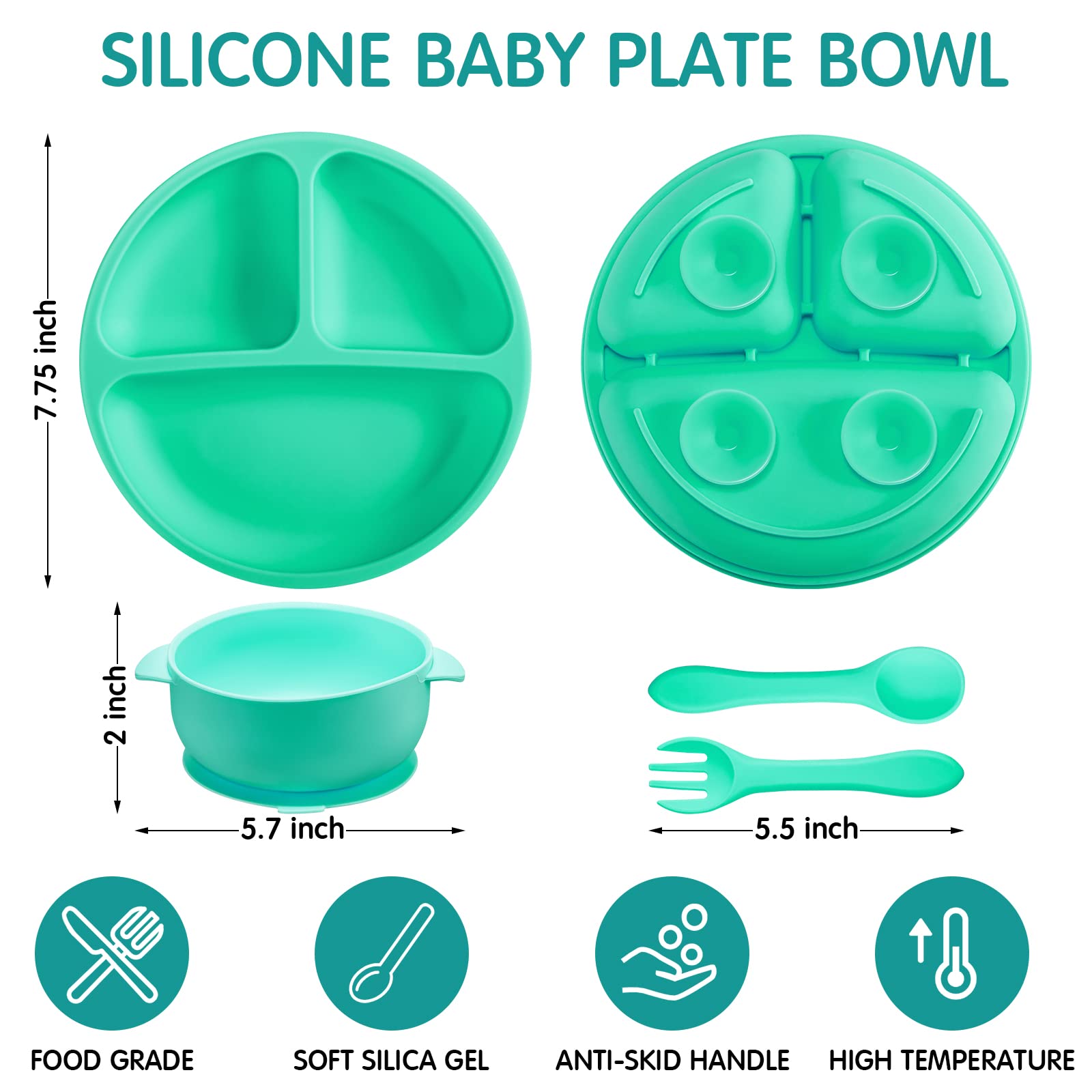 9-Piece Silicone Baby Feeding Set with Suction Plates, Bowls & Utensils - BPA-Free, Dishwasher & Microwave Safe for Toddlers (Vibrant Colors) - Perfect for Home, Travel & Daycare Use