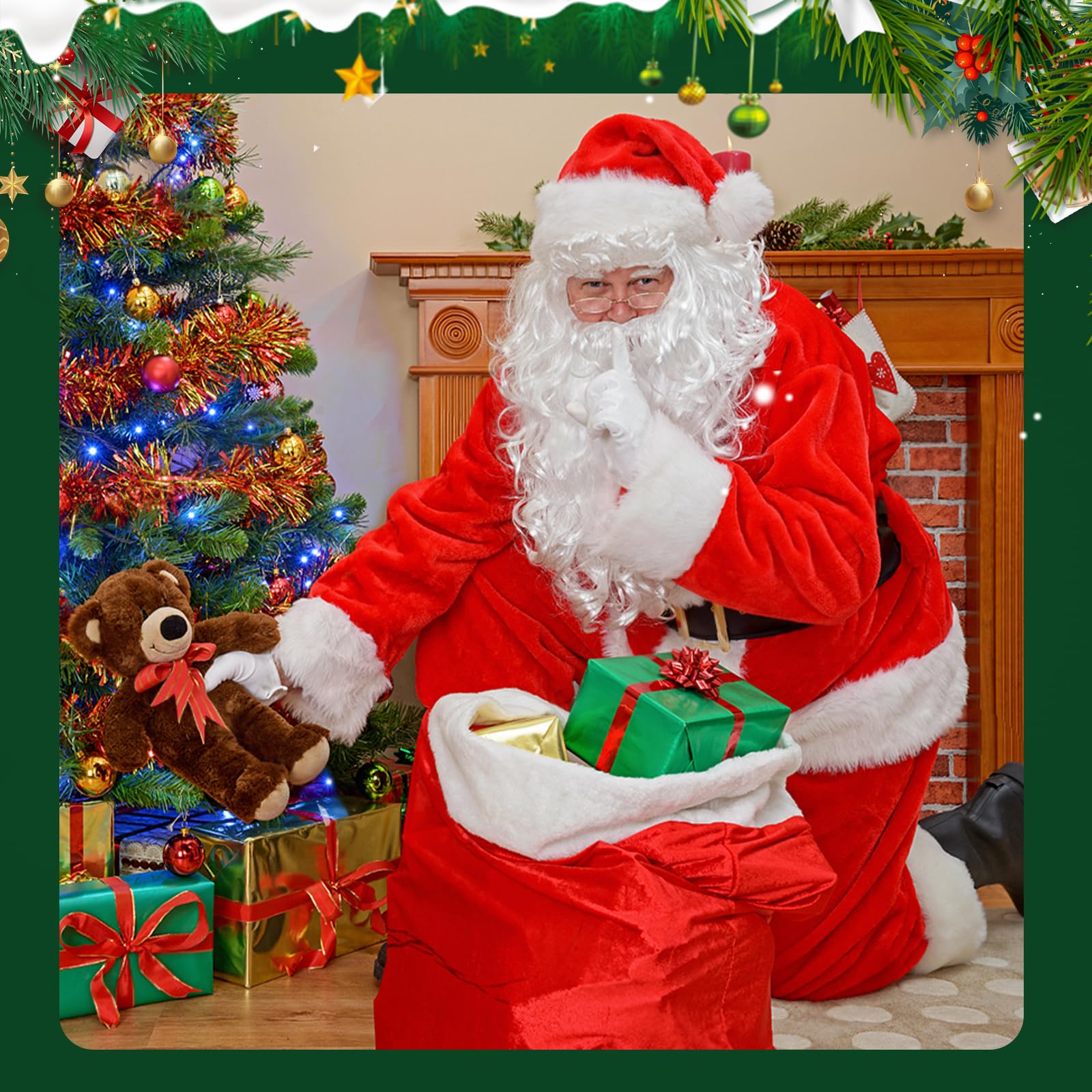 Santa Hat and Beard Set for Adults - Christmas Costume Accessories with Face Cover for Men & Women | Perfect for Holiday Parties, Family Photos & Festive Decorations