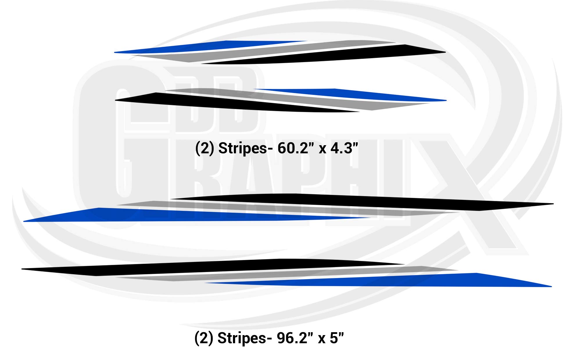 RV, Trailer, Toy Hauler, Camper, Motorhome Large Decal Graphics Kit - K-0010BL in Black, Silver, White, Charcoal Grey & Blue | Custom Vinyl Stickers for Vehicle Exterior Decoration & Personalization