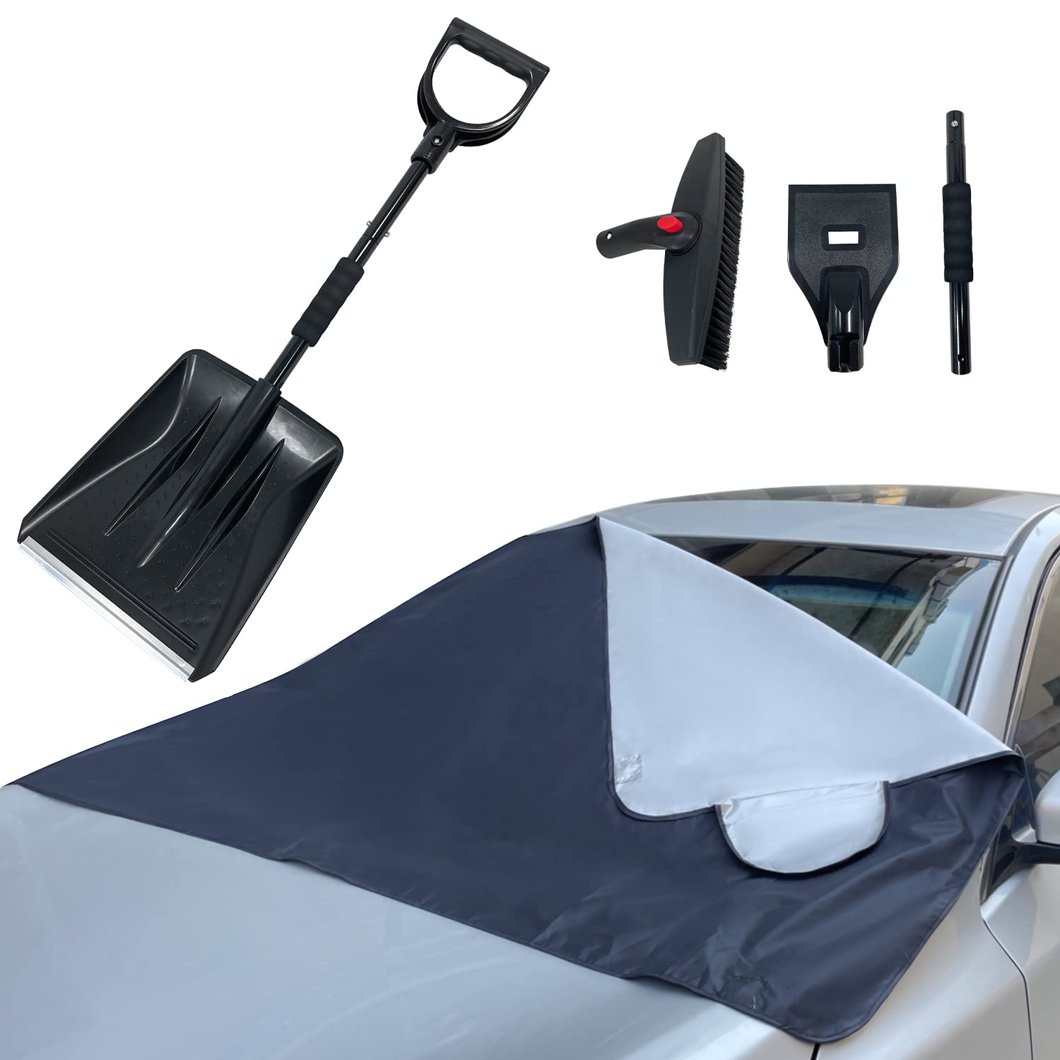 Sutekus Snow Brush Kit with Ice Scraper, Snow Shovel & Windshield Cover for Cars, SUVs, Trucks - All-in-One Winter Car Cleaning Tool (Black) | Perfect for Snow Removal, Ice Clearing & Vehicle Protection in Cold Weather