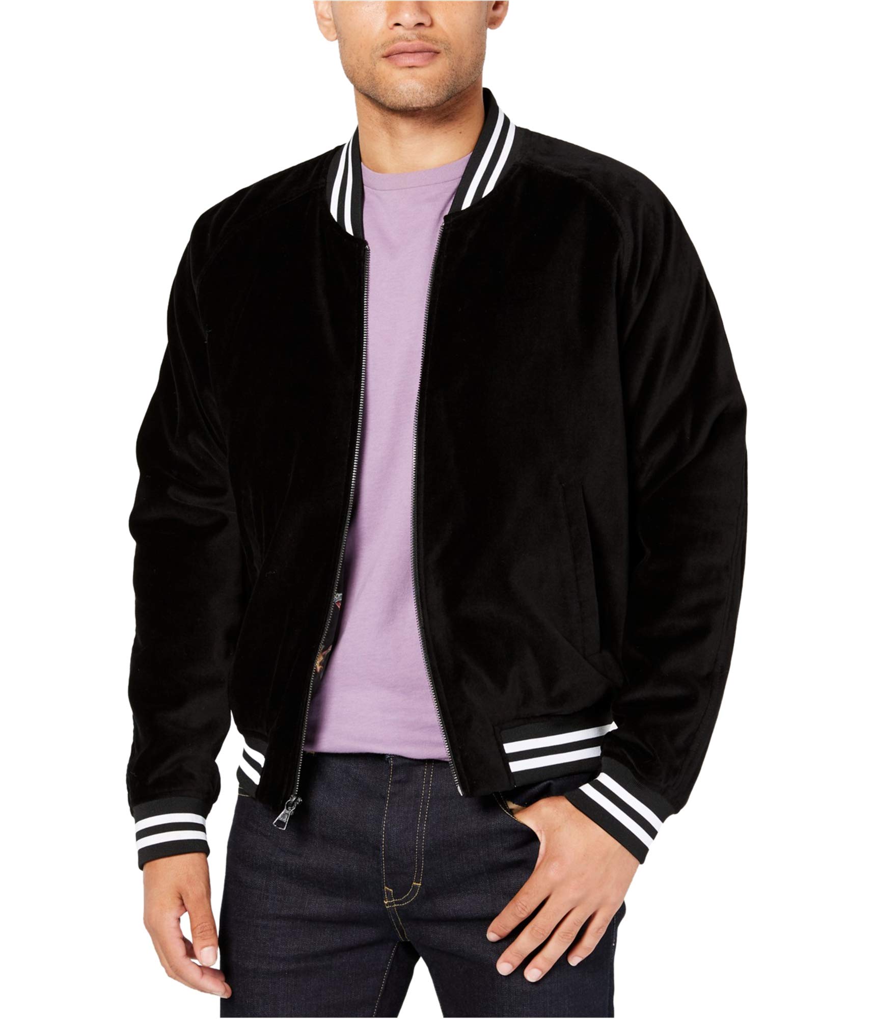 Tallia Men's Velvet Embroidered Bomber Jacket - Stylish Slim Fit Zip Up Coat for Casual Wear & Night Out | Perfect for Fall Winter Fashion & Date Nights