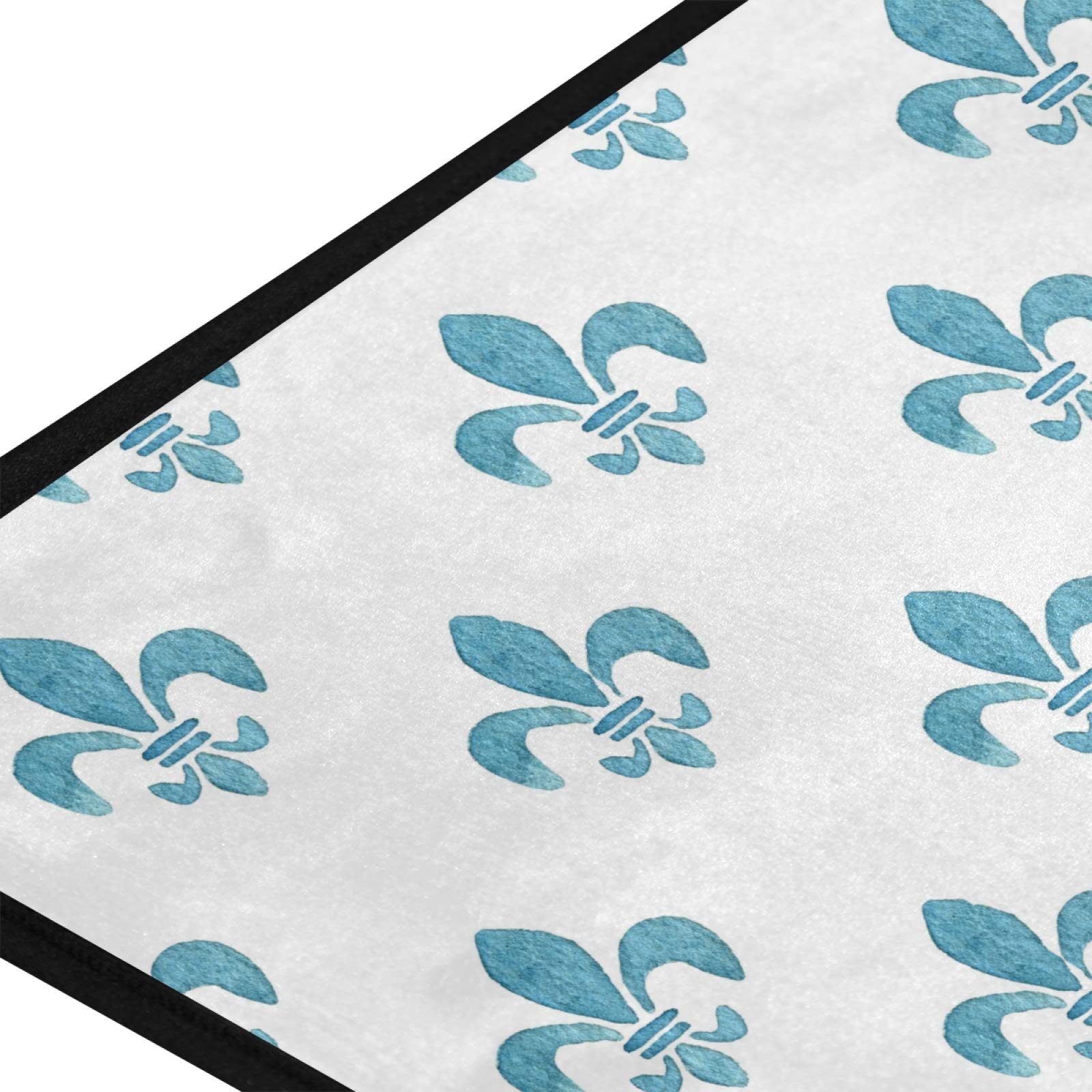 Susiyo Blue Fleur De Lis Anti-Fatigue Kitchen Mat - Non-Slip, Oil-Resistant, Easy to Clean Floor Rug for Indoor/Outdoor Use - Perfect for Kitchens, Bathrooms & Entryways