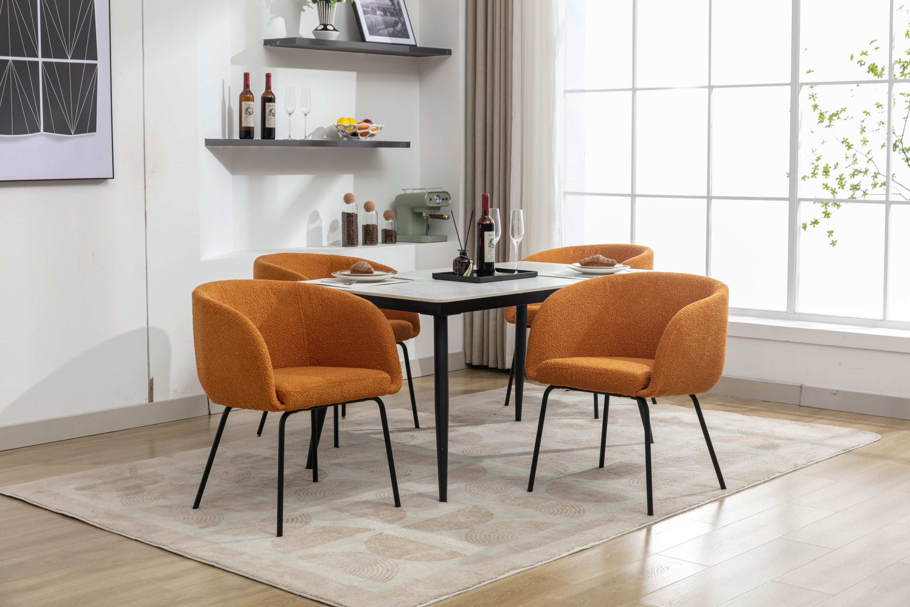 Boucle Fabric Dining Chairs with Black Metal Legs - Set of 2, Ginger - Modern Kitchen & Dining Room Accent Chairs for Home Decor