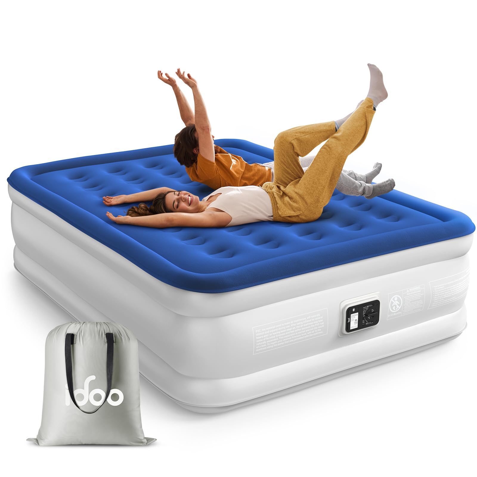 iDOO Queen Size Air Mattress with Built-in Pump - 3 Minute Inflation/Deflation, Extra Thick Inflatable Airbed for Home, Camping & Guest Use - Comfortable Blow Up Mattress for Indoor & Outdoor Sleeping