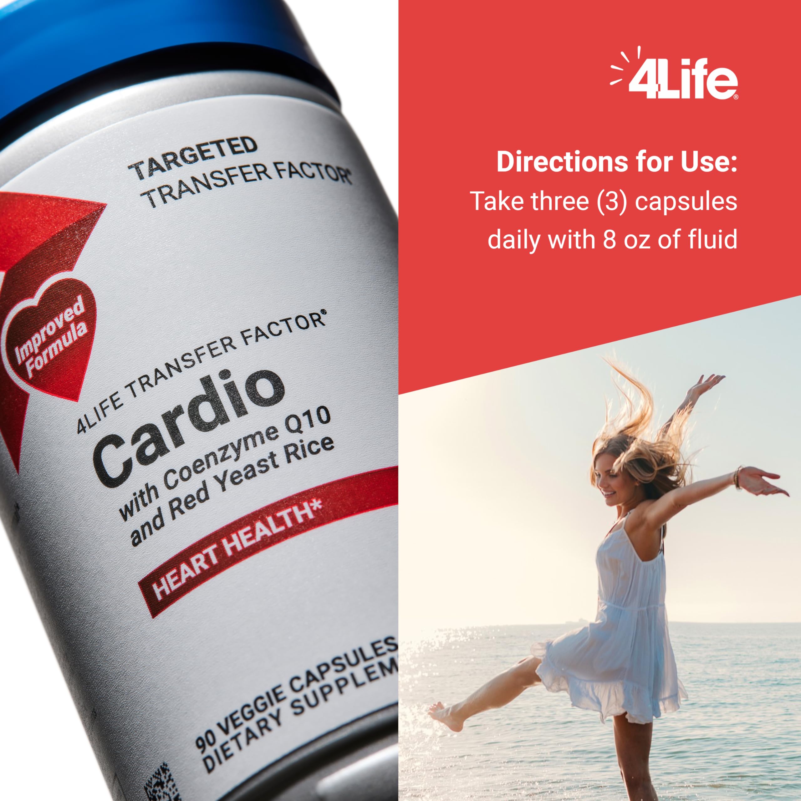 4Life Transfer Factor Cardio - Heart Health Supplement with Ginkgo Biloba, Garlic, Red Yeast Rice & Resveratrol - 90 Capsules for Cardiovascular Support & Blood Circulation - Perfect for Active Adults & Wellness Enthusiasts