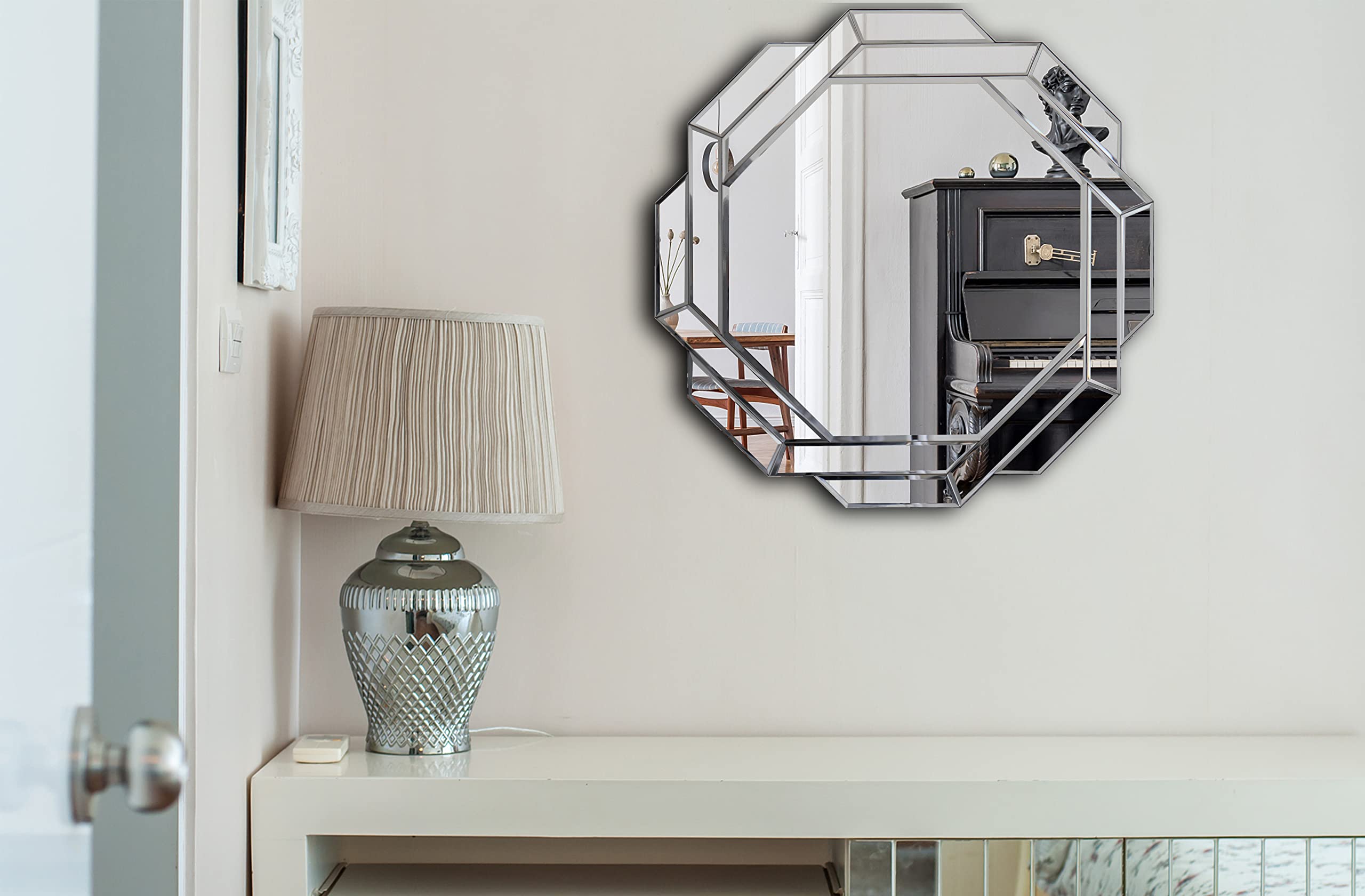 Hexagon Frameless Beveled Wall Mirror - 27.6x27.6 Inches Silver Polished Decorative Mirror for Living Room, Bedroom & Bathroom | Modern Home Decor & Wall Art | Hlartdecor HFY Series