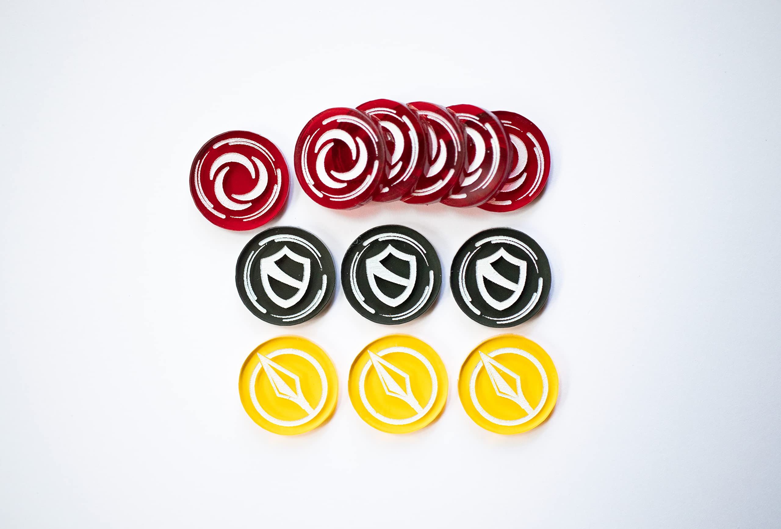 Acrylic Flesh & Blood Game Tokens - 6 Resource, 3 Attack, 3 Armor for TCG Battles