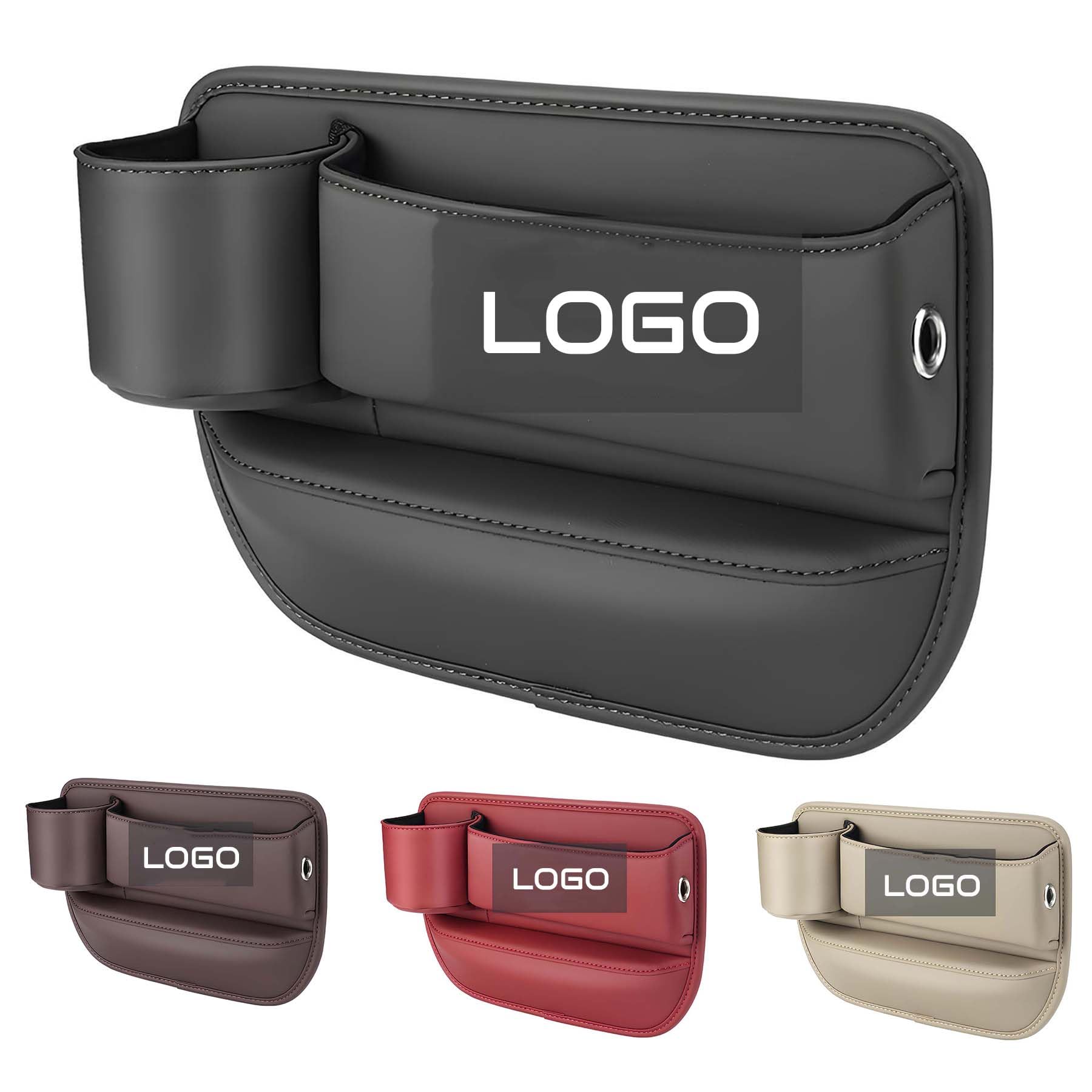 Premium Leather Car Cup Holder Gap Bag - Custom Seat Gap Storage Organizer with Logo/Text - Adjustable Car Seat Storage Box for Glasses, Phones, Keys & Cards - Perfect for Drivers (Black) - Ideal for Road Trips, Commuting & Daily Car Organization