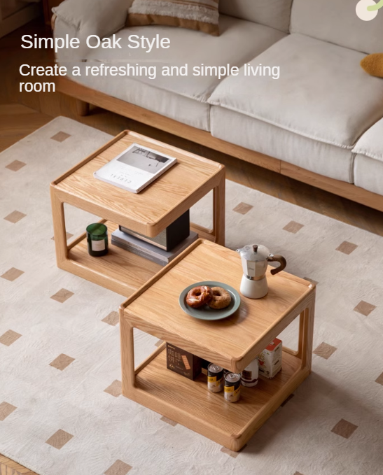 Premium Oak Solid Wood Square Coffee Table - Modern Living Room Furniture for Home Decor & Relaxation