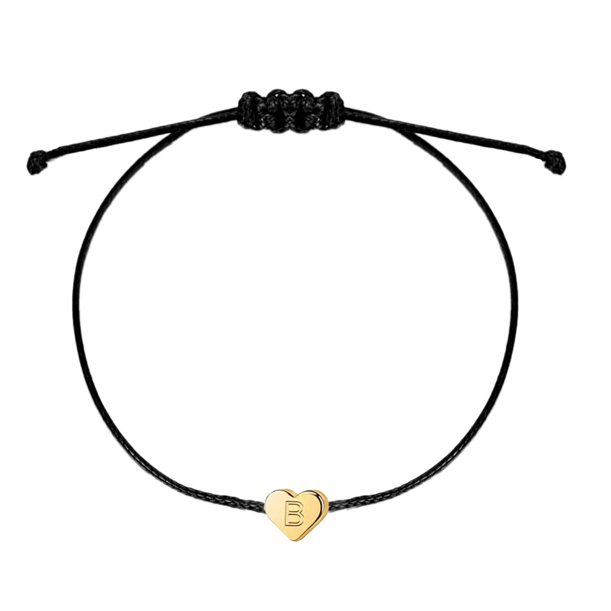 14K White Gold Plated Initial Heart Black String Bracelets for Women & Men - Handmade Stainless Steel Couple Bracelet with Black Wax Rope - Perfect for Anniversaries, Valentine's Day Gifts & Matching Couple Jewelry