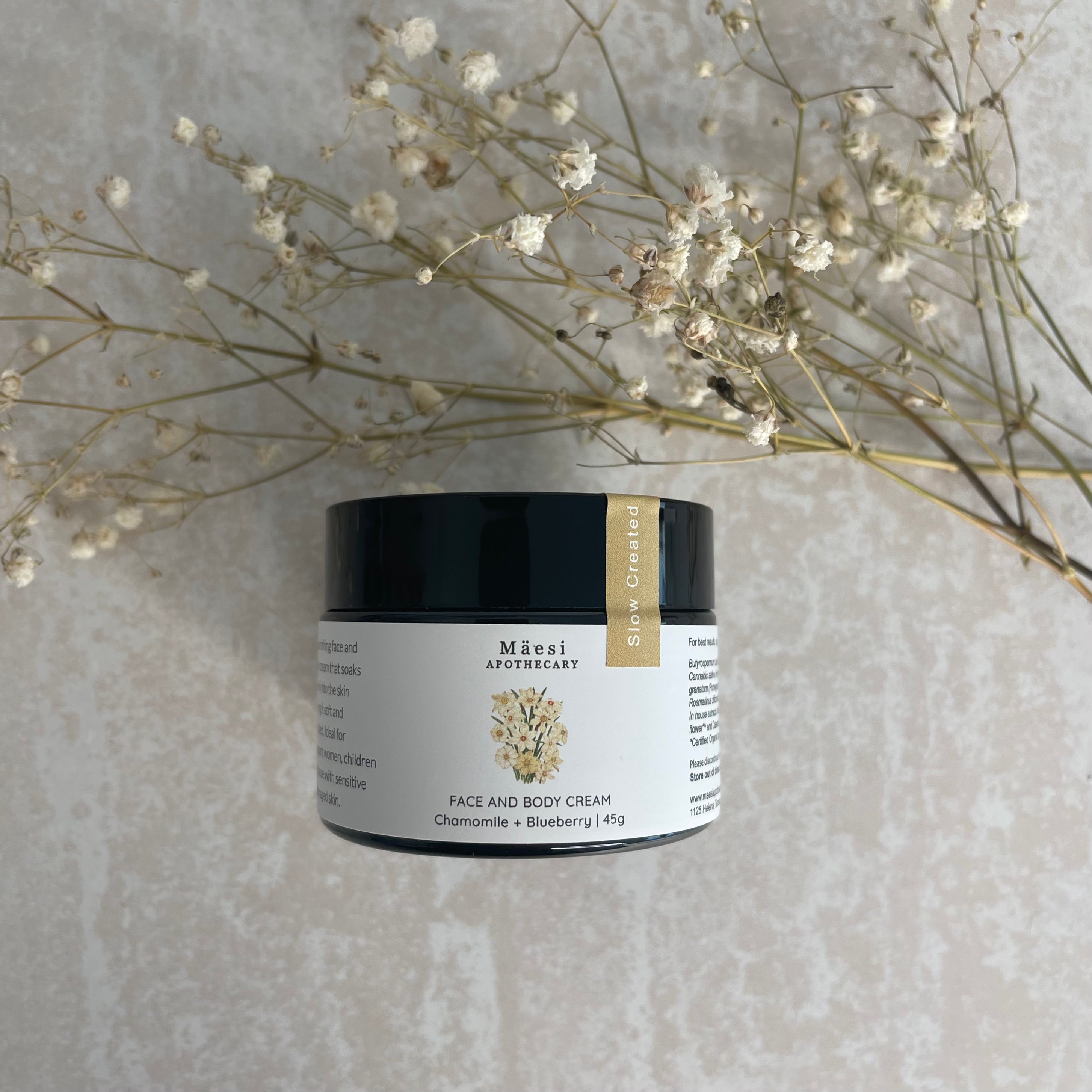 Organic Chamomile & Blueberry Face and Body Cream for Dry Skin - Hydrating Moisturizer for Sensitive Skin, Day & Night Use
