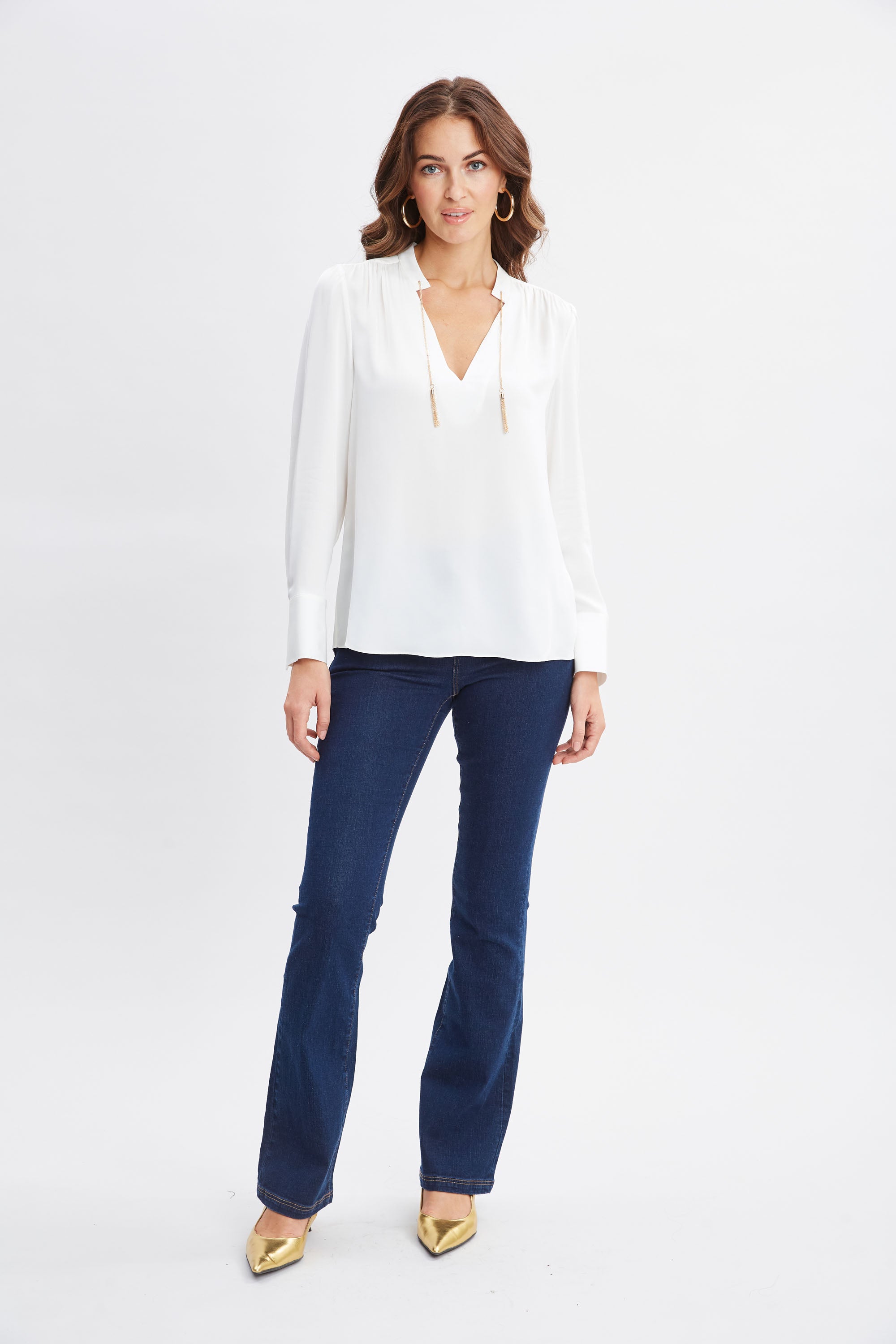 Silk Chain Tassel Shirt for Women - Elegant Boho Blouse with Beaded Detailing - Perfect for Parties, Date Nights & Summer Outfits