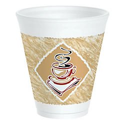 DCC 12oz Foam Hot & Cold Cups - White with Brown & Red Design, 1000 Count (12X16G) - Perfect for Coffee, Tea, Parties, and Takeout Services