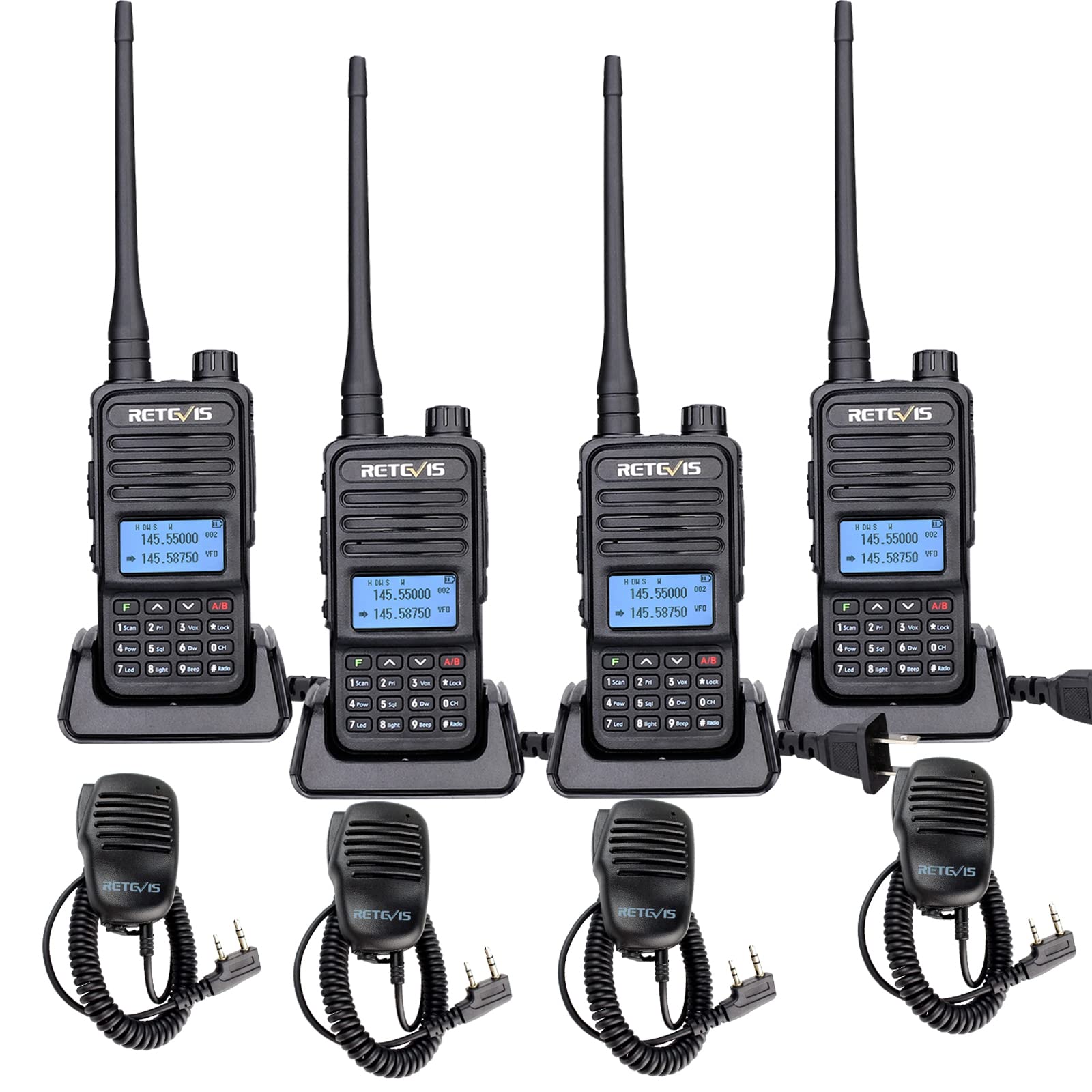 Retevis RT85 Long Range Rechargeable Two Way Radios for Adults - 4 Pack with Speaker Mic, VOX & Flashlight - Ideal for Manufacturing, Industrial, Worksite, Hunting & Outdoor Adventures
