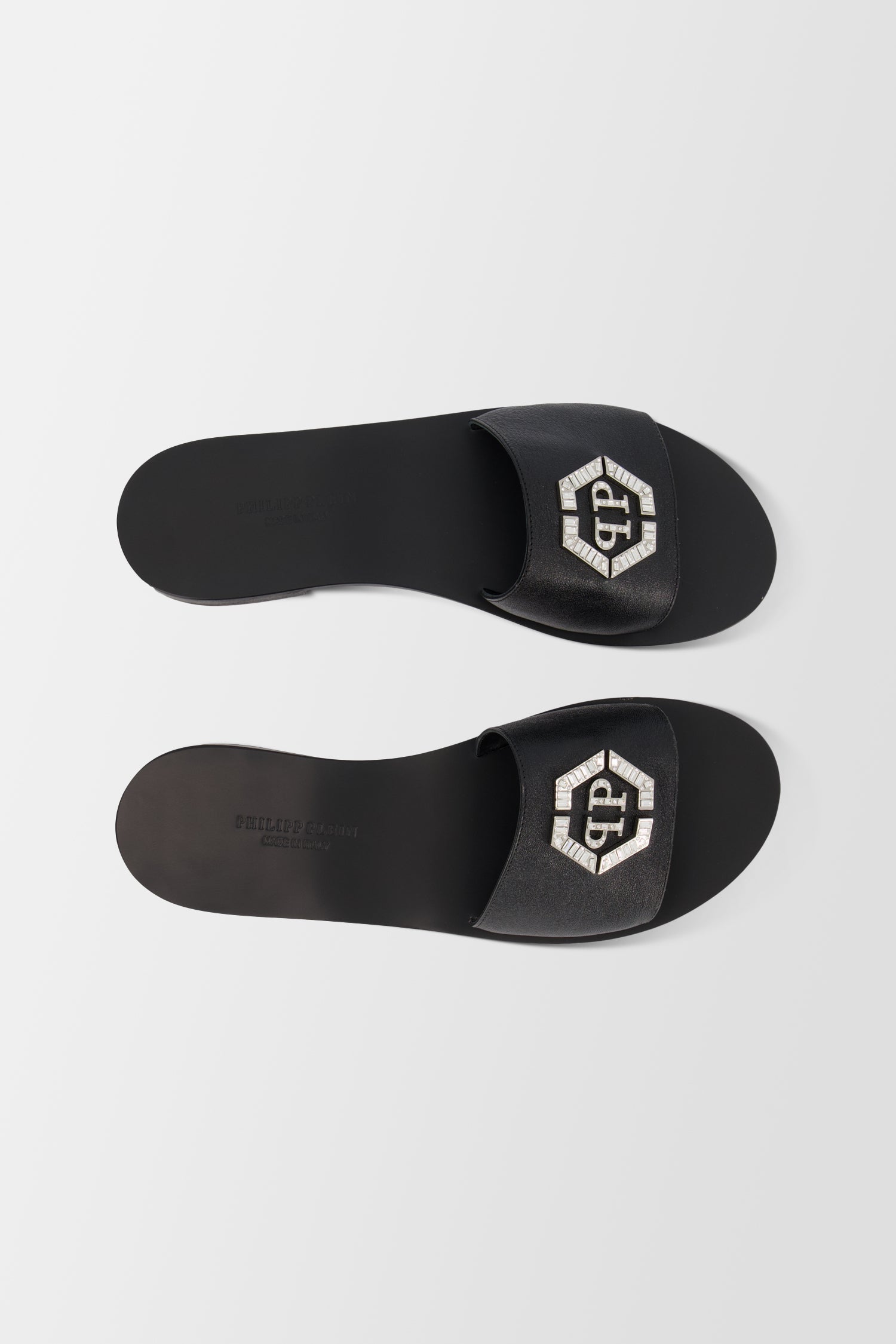 Philipp Plein Black Hexagon Logo Flat Slides - Stylish & Comfortable Summer Sandals for Women - Perfect for Beach, Pool, and Casual Outings