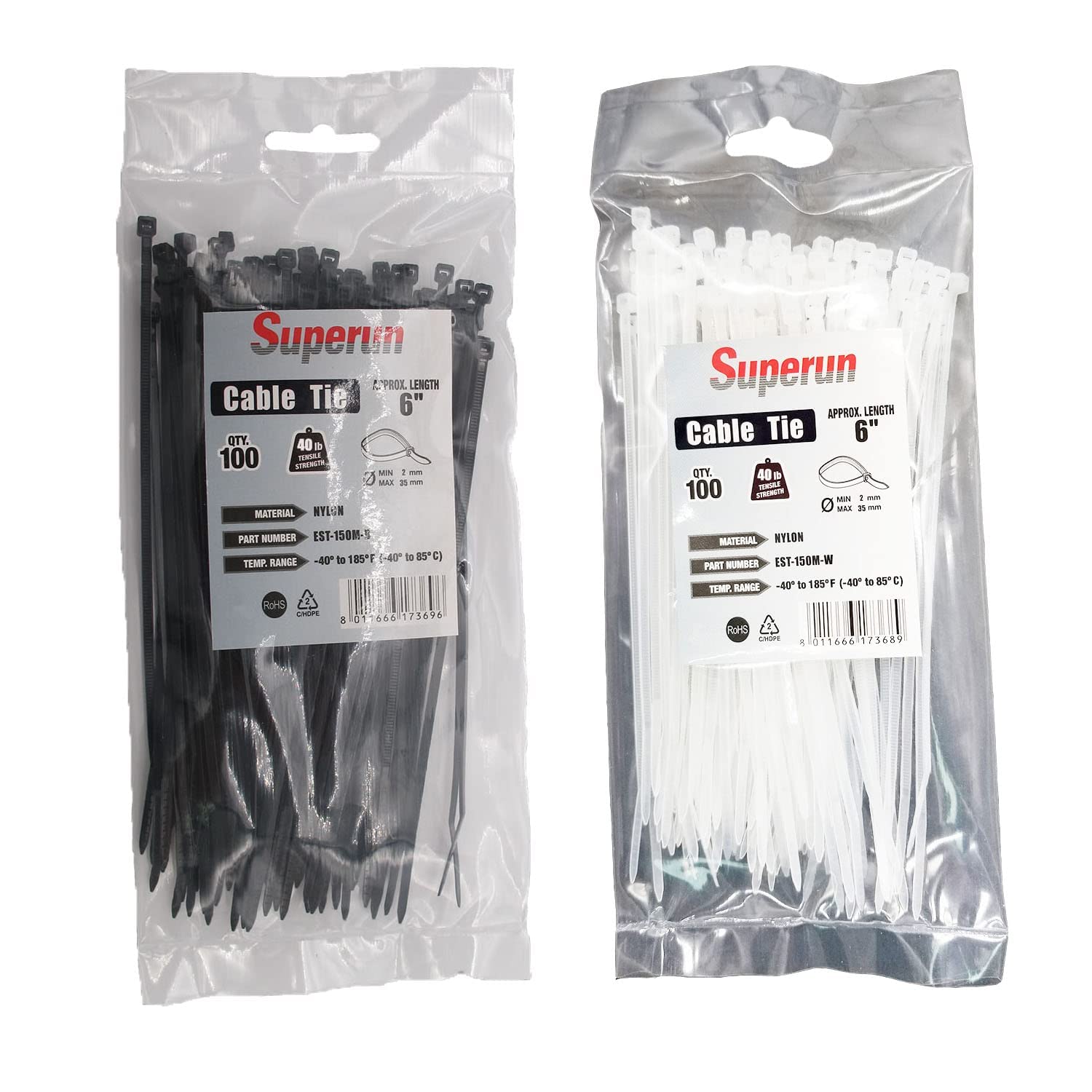 Super Strong 6-Inch Self-Locking Cable Ties - 40 lbs Tensile Strength, Industrial Grade Wire Ties (100 Black + 100 White) - Perfect for Home Organization, Electronics Wiring & Outdoor Use