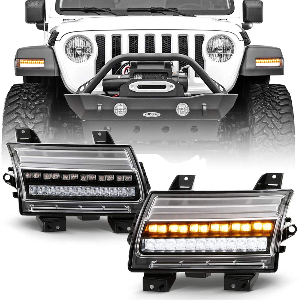 ACANII LED Parking Sequential Turn Signal Lights for 2018-2022 Jeep Wrangler JL - Black Halogen Upgrade Bulbs - Enhanced Visibility & Style for Off-Road Adventures