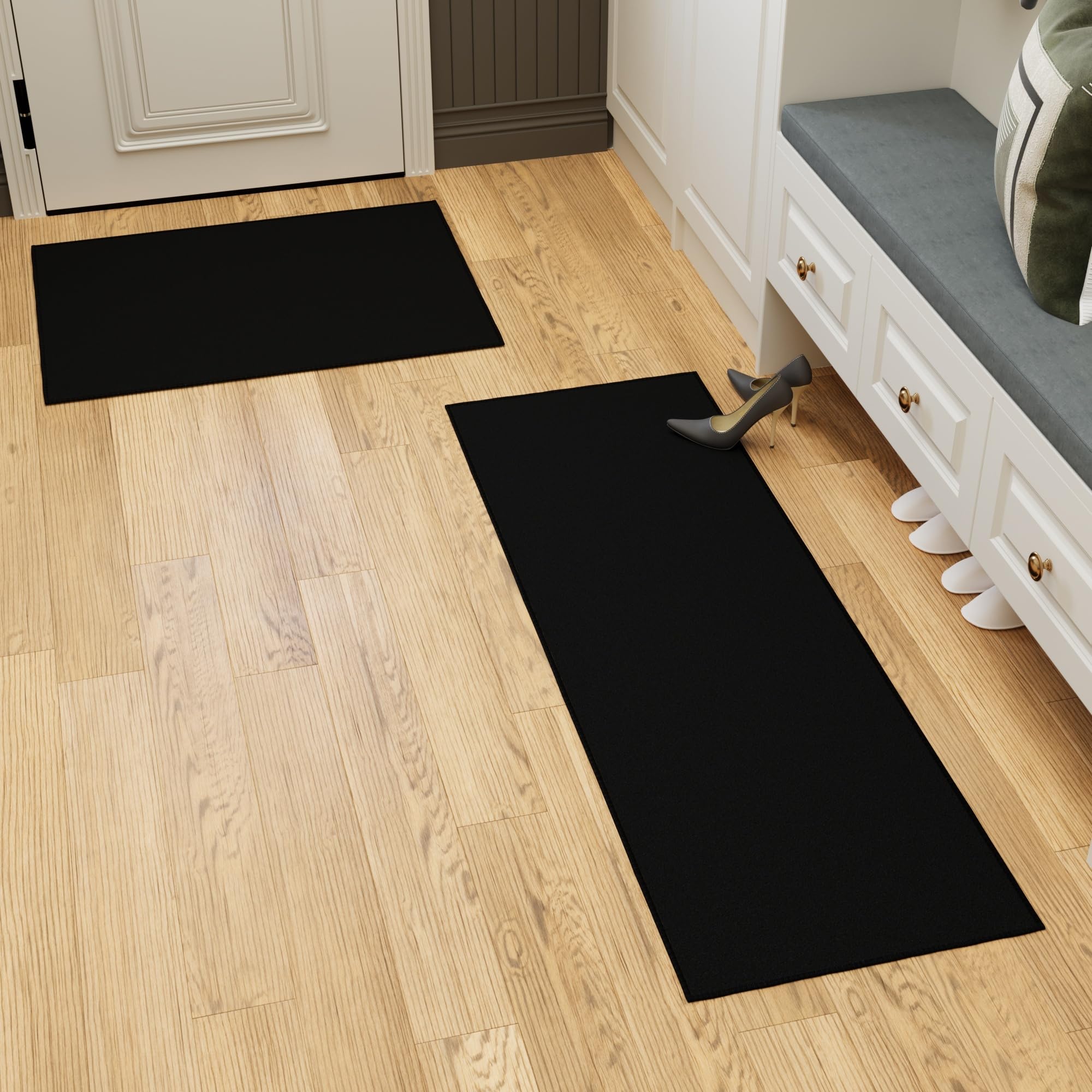 Ottomanson 2-Piece Non-Slip Kitchen Rug Set - Durable Stain-Resistant Runner (20