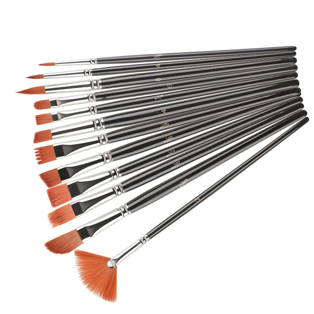12-Piece Multifunctional Short Handle Gouache Watercolor Oil Painting Brush Set - Premium Nylon Bristles for Artists & Beginners (Black) - Perfect for Canvas, Paper, Wood & DIY Art Projects