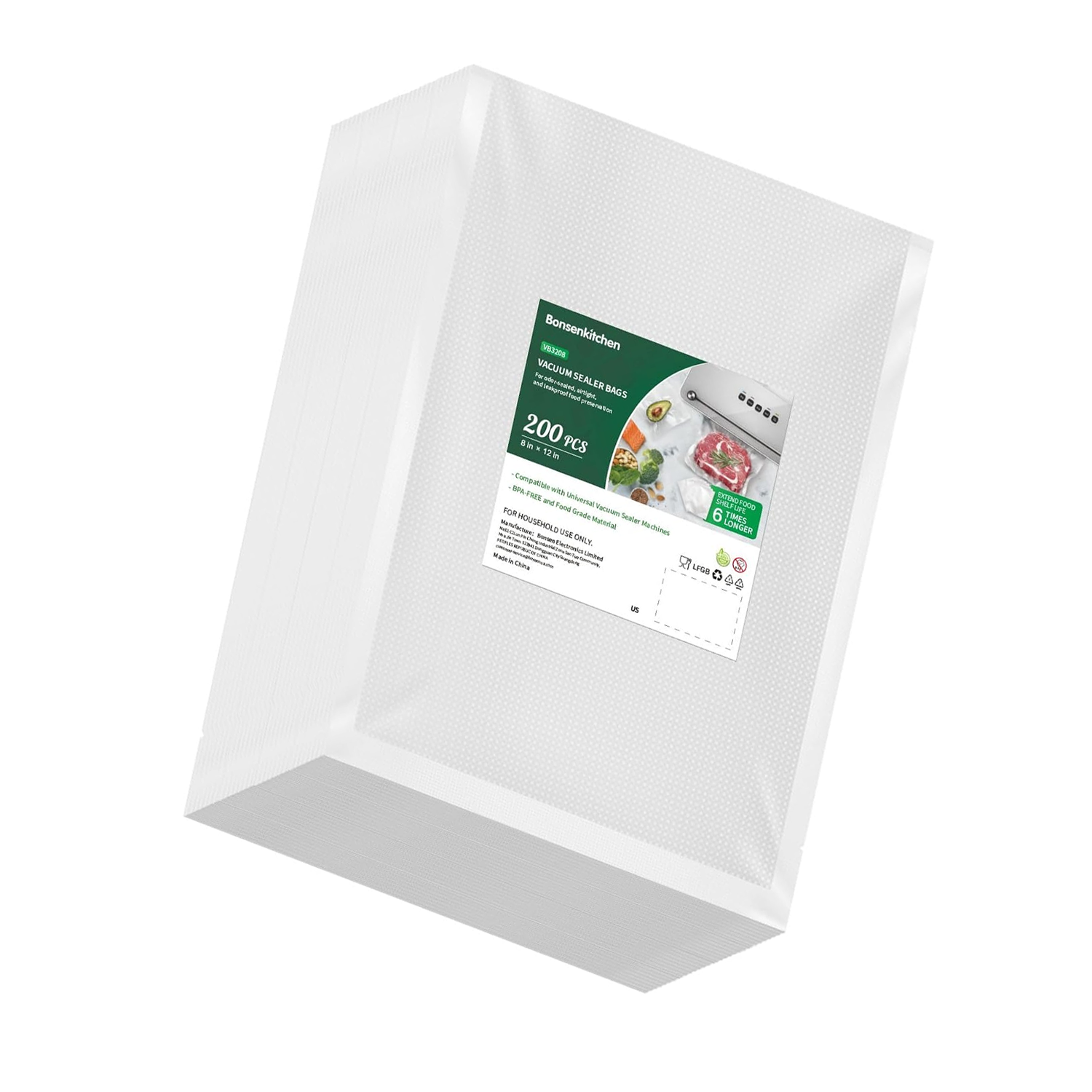 Bonsaii Bonsenkitchen 100 Quart (8 x 12 Inch) Precut Vacuum Sealer Bags - BPA Free, Commercial Grade Textured Food Storage Bags - Thick Embossed Vacuum Seal Bags for Sous Vide Cooking, Meal Prep & Freezer Storage