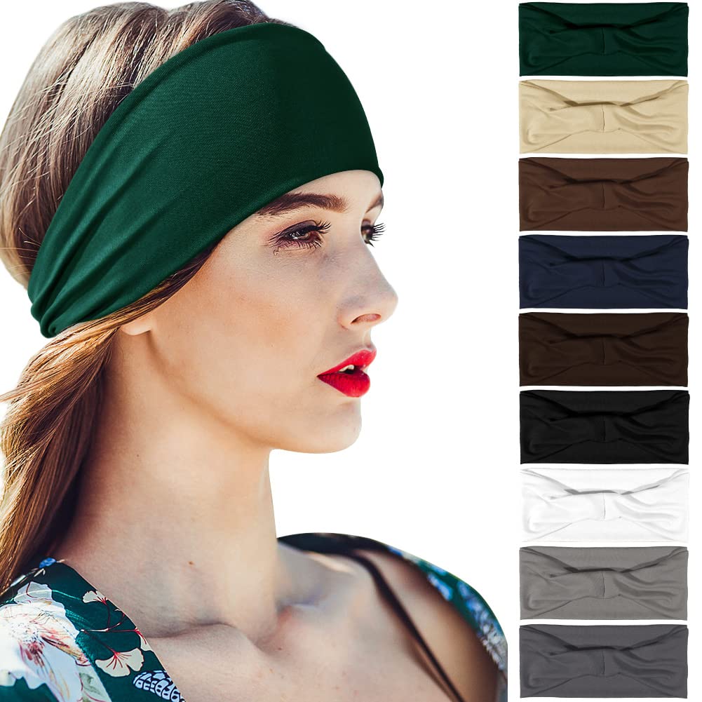 Beister Sports Headbands for Men & Women (5 Pack) - Moisture Wicking Sweat Bands, Elastic Wide Hair Bands for Workout, Running, Cycling, Basketball, Gym & Football - Stay Cool & Dry During Intense Exercise