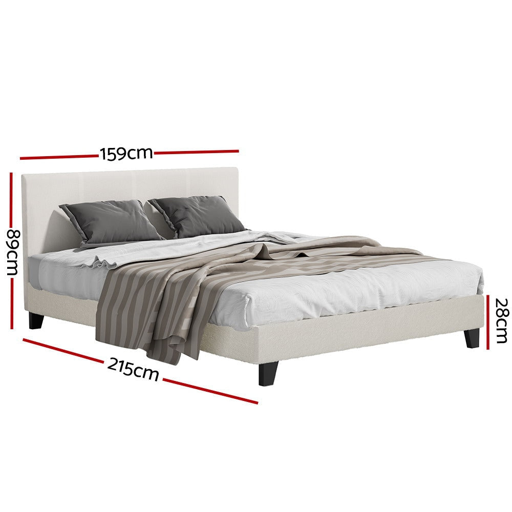 Queen Size Bed Frame with Boucle Fabric Upholstery - Solid Wood Platform Base for Mattress Support | Perfect for Modern Bedrooms, Guest Rooms & Apartments