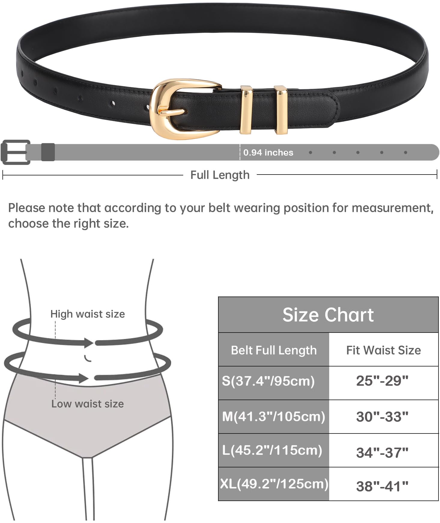 ALAIX Women's Fashion Leather Belt - Adjustable Black Genuine Leather Belt with Gold/Silver Buckle for Jeans, Pants & Dresses | Perfect for Casual, Office & Evening Outfits