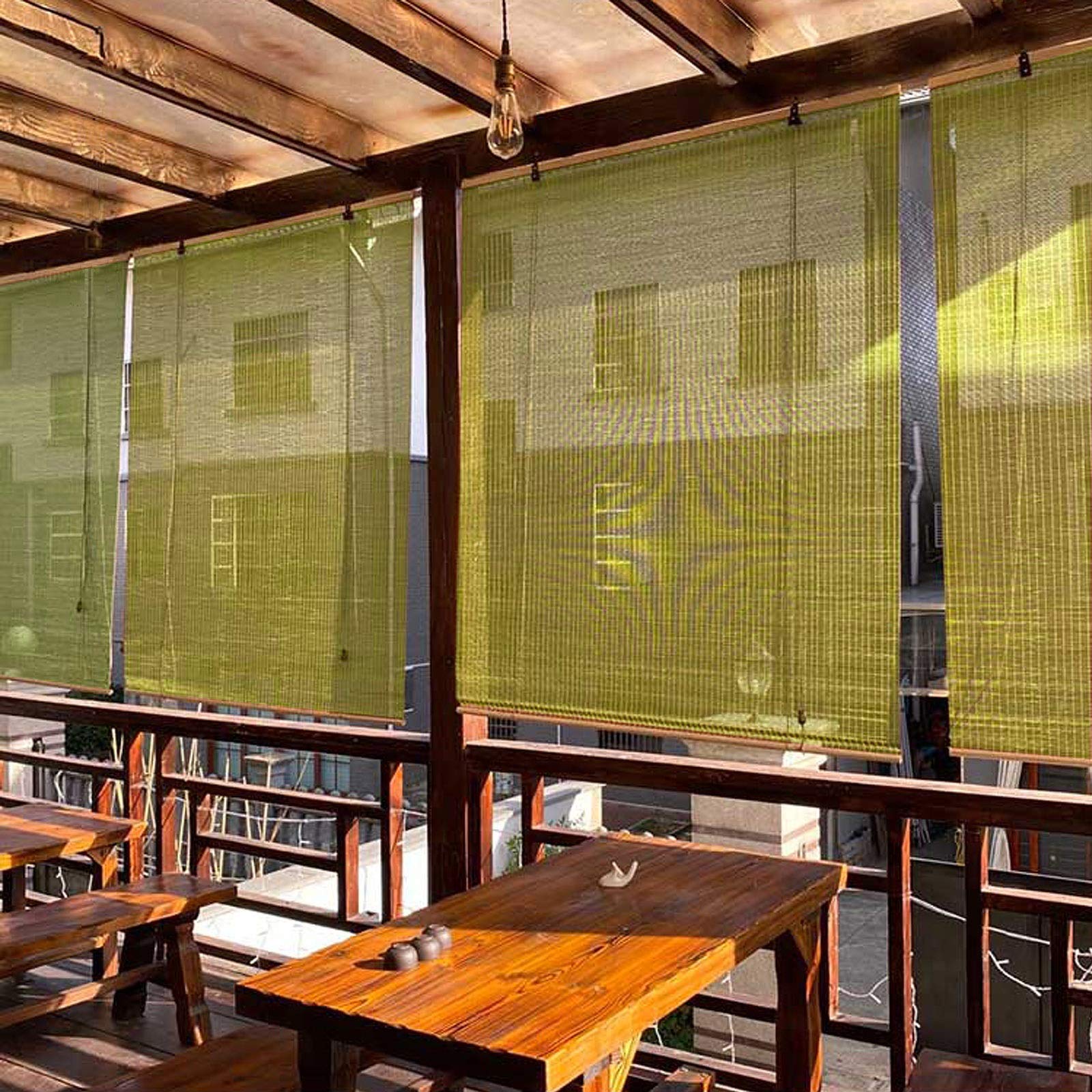 L-KCBTY Green Roller Blinds - Premium Wooden Roman Shades for Garden, Patio & Balcony | Blackout Window Shutters for Indoor Decoration & Room Partition | Easy to Install Privacy Window Coverings | Perfect for Home, Office & Nursery Light Control