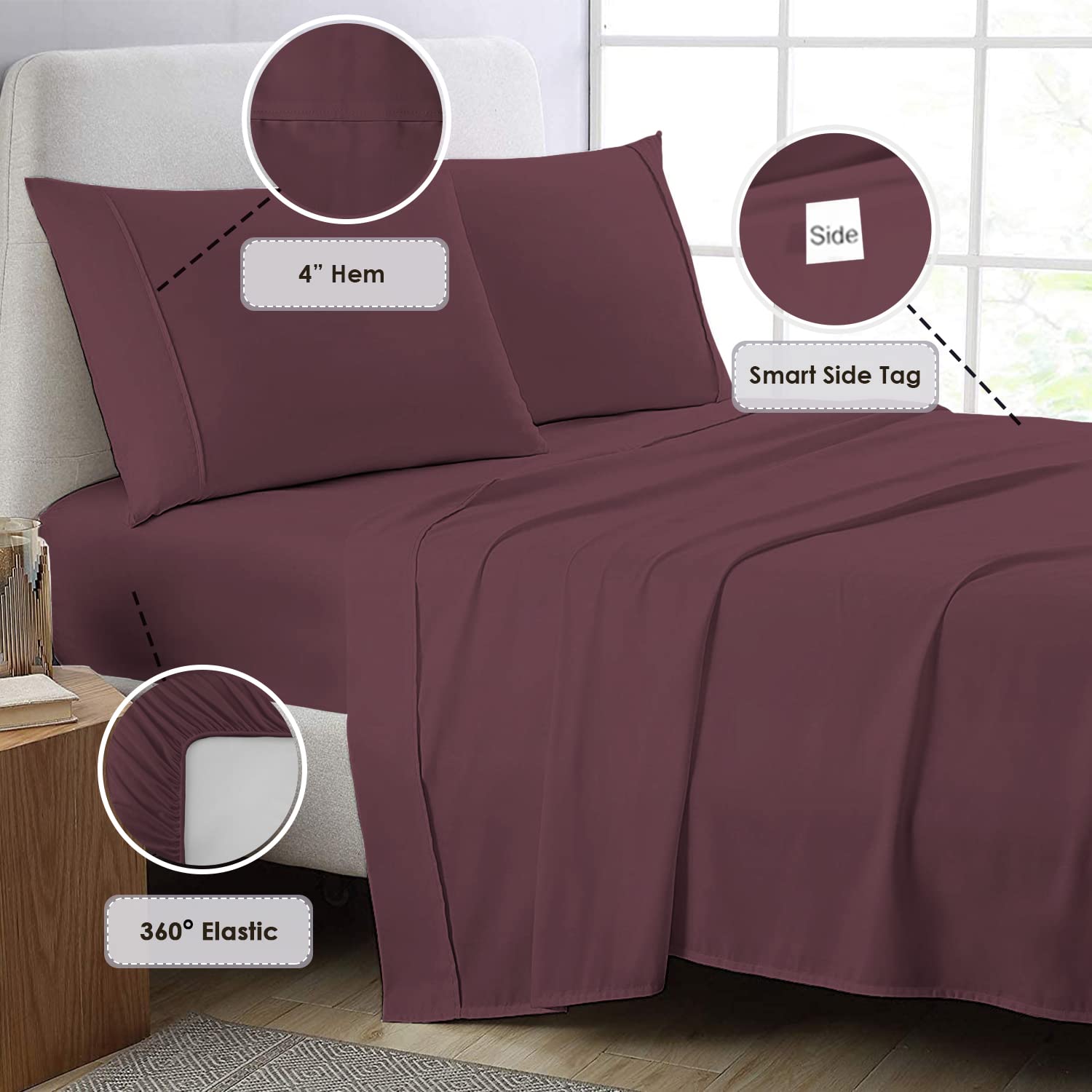 Pizuna Pure 100% Cotton Sheets 6pc King Size - 800 Thread Count Long Staple Cotton Sateen Bedding Set with 15