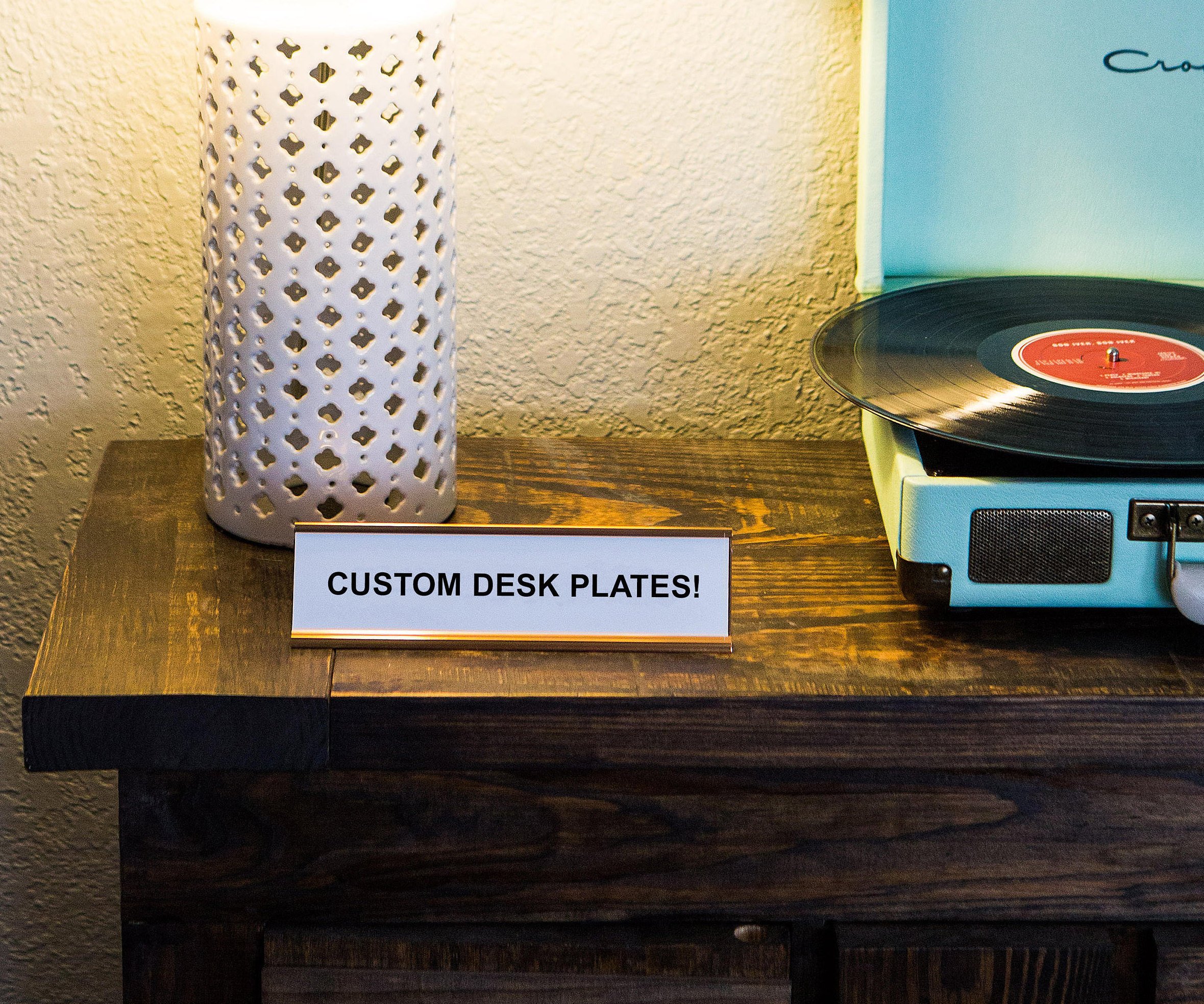 Custom Engraved Desk Plate - Silver Nameplate Holder (2x8 Inches) - Perfect for Office Desks, Reception Counters & Professional Workspaces